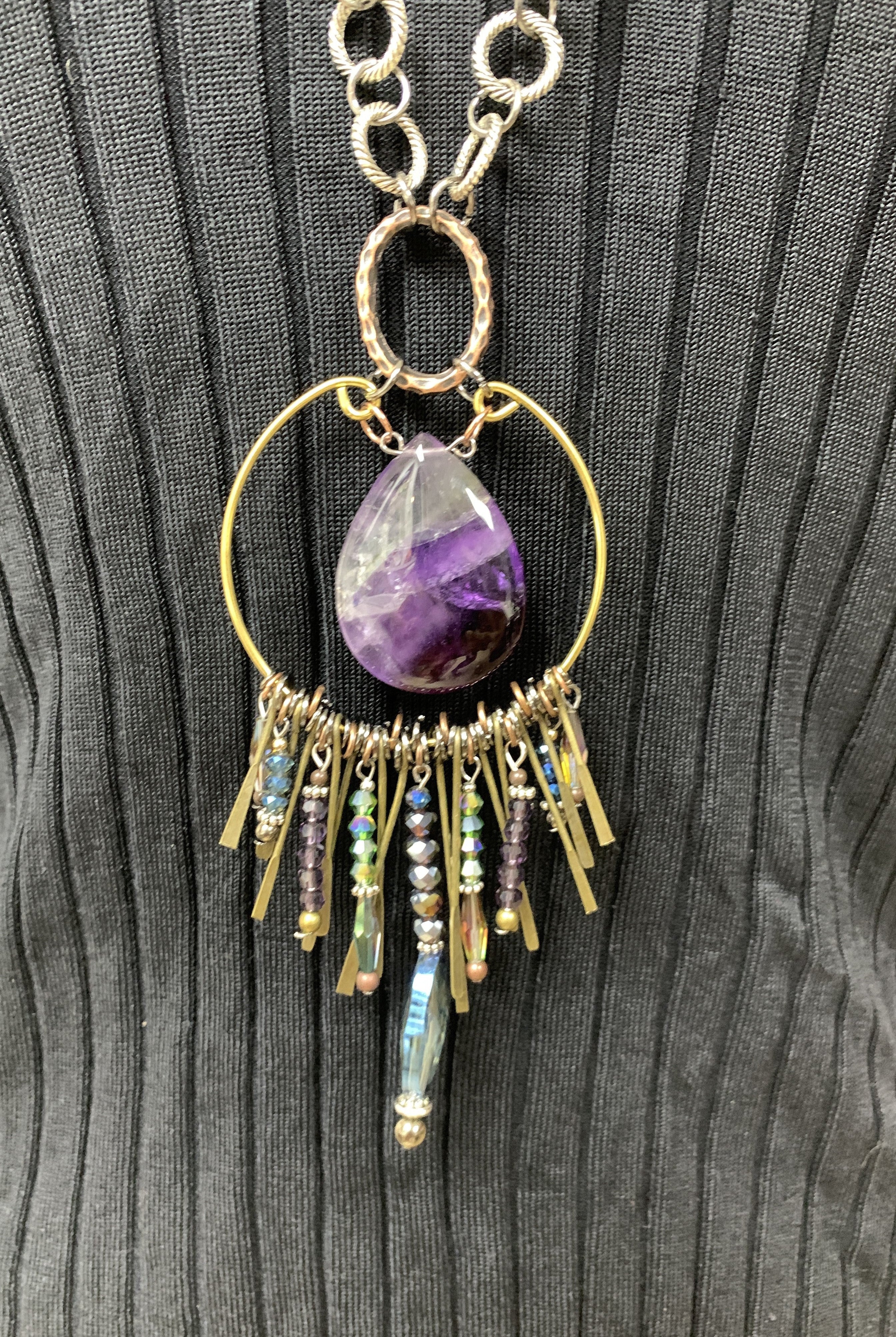 Lost And Found Aurora Collection Mixed Metal Chain With Large Stone And Crystal Pendant-Necklaces-Lost And Found-Deja Nu Boutique, Women's Fashion Boutique in Lampasas, Texas