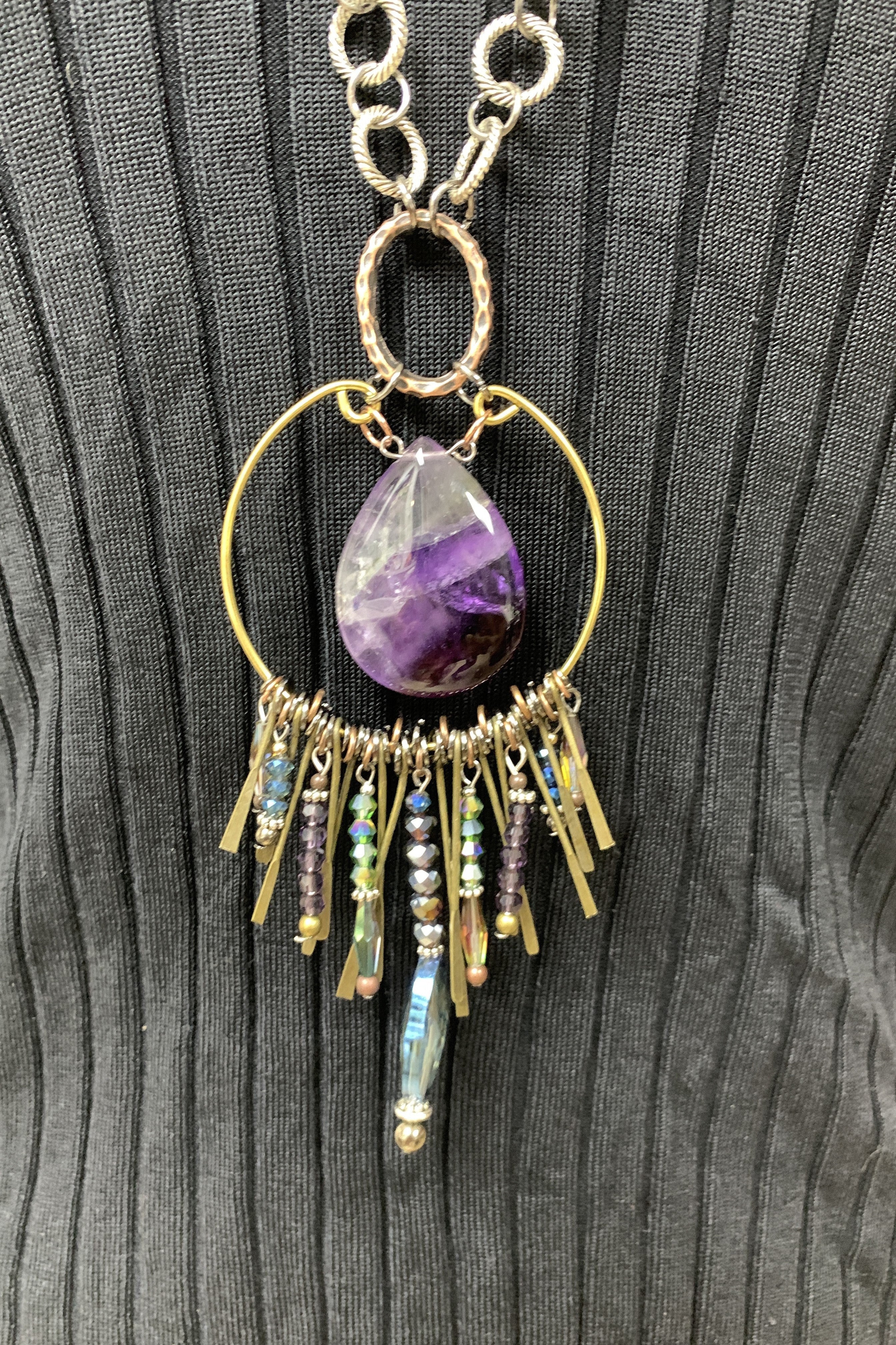 Lost And Found Aurora Collection Mixed Metal Chain With Large Stone And Crystal Pendant-Necklaces-Lost And Found-Deja Nu Boutique, Women's Fashion Boutique in Lampasas, Texas