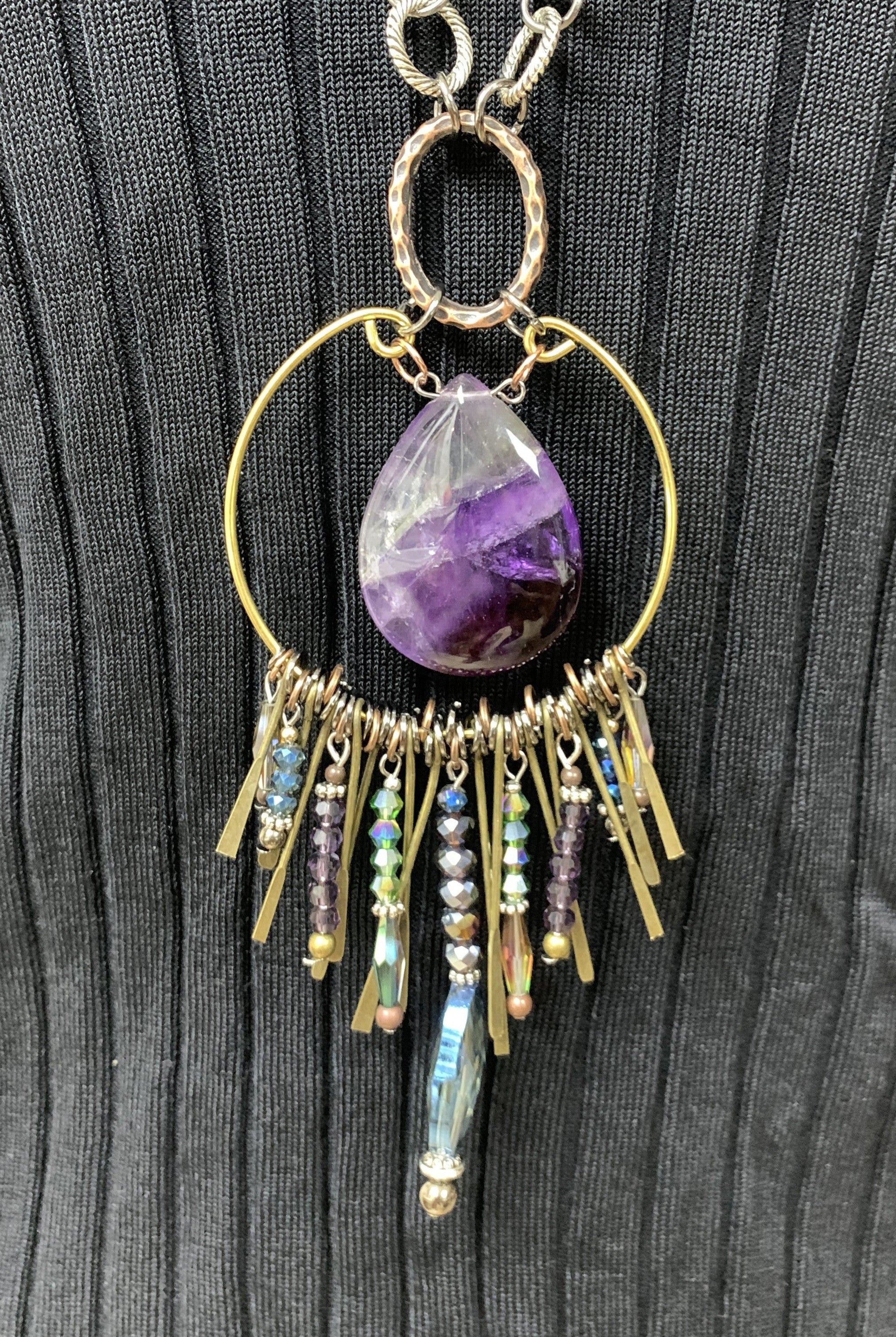 Lost And Found Aurora Collection Mixed Metal Chain With Large Stone And Crystal Pendant-Necklaces-Lost And Found-Deja Nu Boutique, Women's Fashion Boutique in Lampasas, Texas
