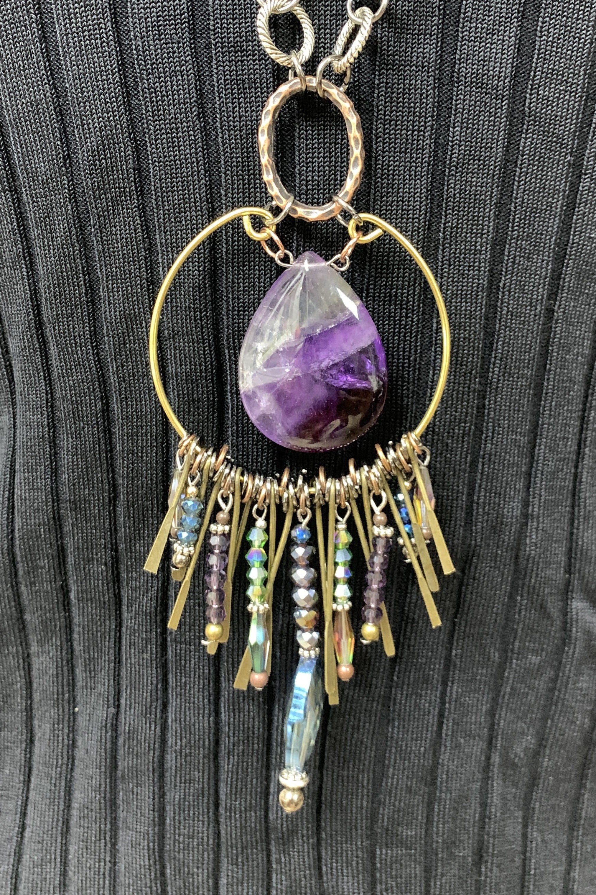 Lost And Found Aurora Collection Mixed Metal Chain With Large Stone And Crystal Pendant-Necklaces-Lost And Found-Deja Nu Boutique, Women's Fashion Boutique in Lampasas, Texas