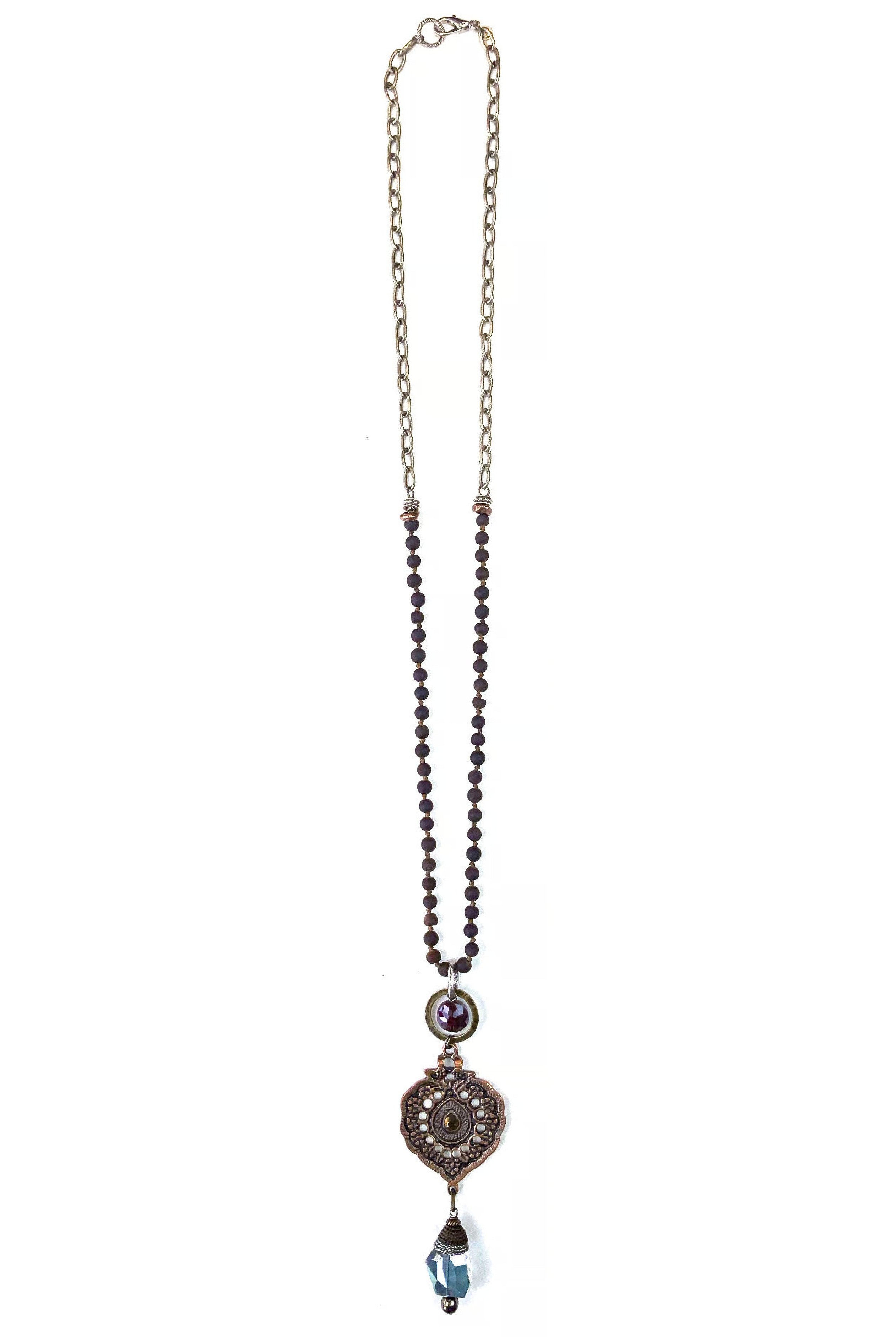 Lost And Found Aurora Collection Purple Beaded And Silver Chain With Filigree Pendant Drop-Necklaces-Lost And Found-Deja Nu Boutique, Women's Fashion Boutique in Lampasas, Texas