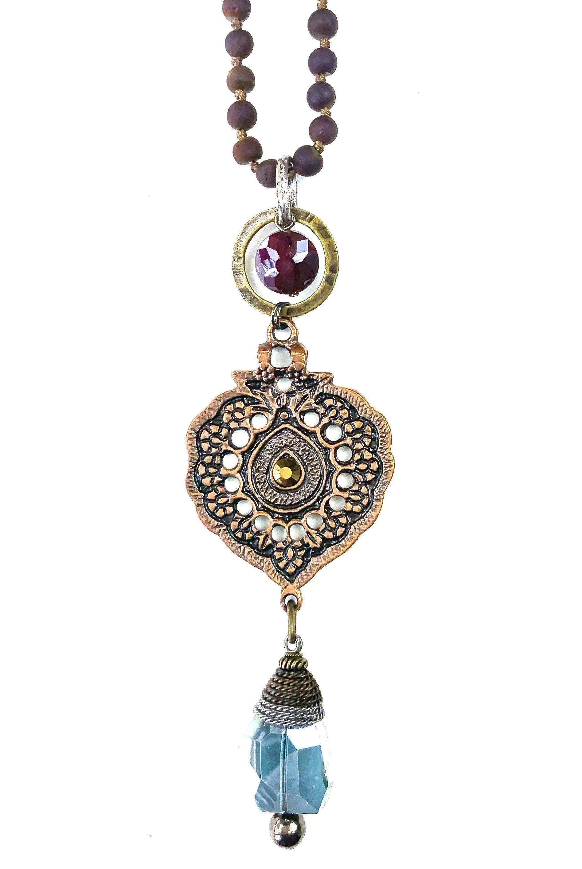 Lost And Found Aurora Collection Purple Beaded And Silver Chain With Filigree Pendant Drop-Necklaces-Lost And Found-Deja Nu Boutique, Women's Fashion Boutique in Lampasas, Texas