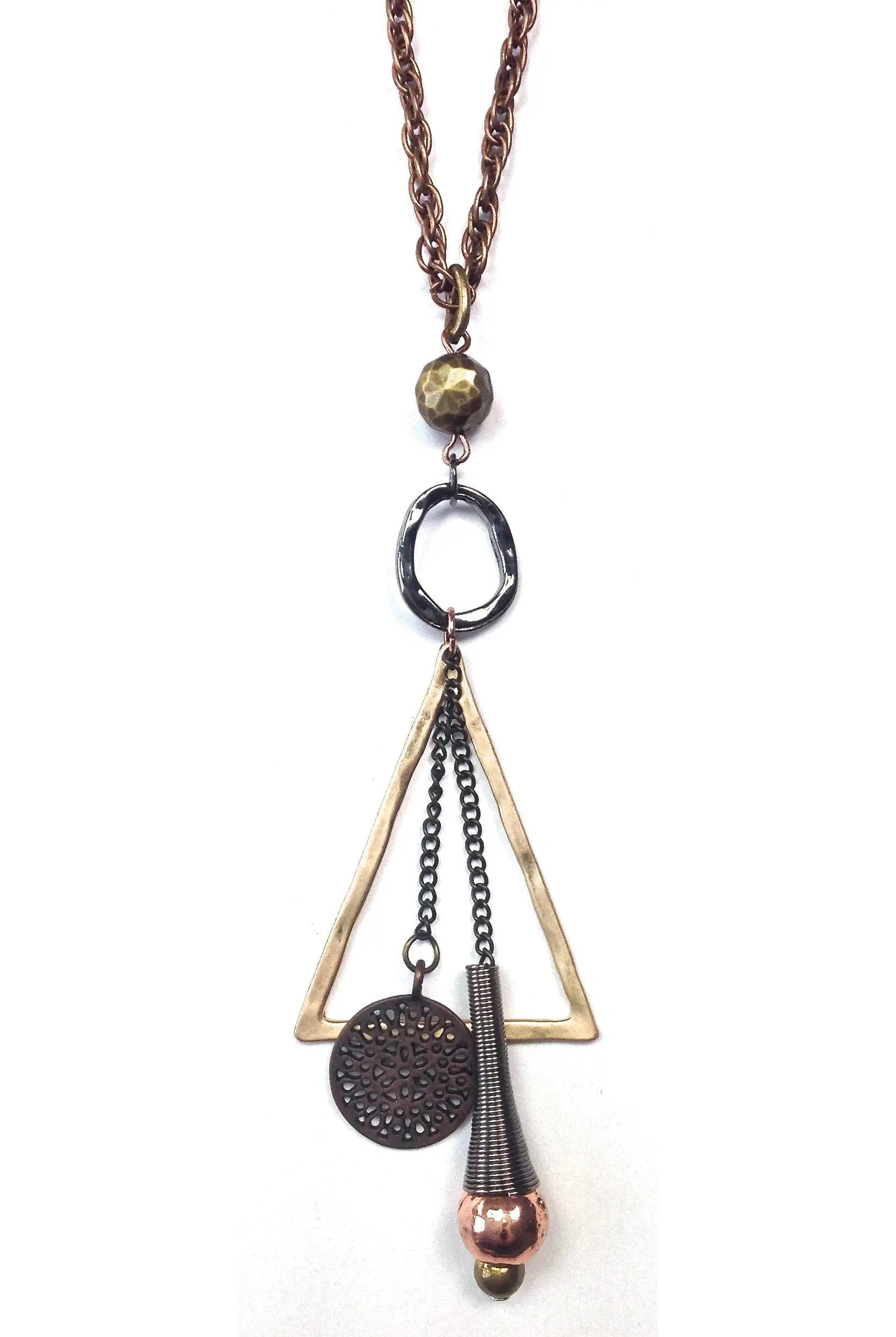 Lost And Found Chain With Triangle And Dangle Collage Necklace-Necklaces-Lost And Found-Deja Nu Boutique, Women's Fashion Boutique in Lampasas, Texas