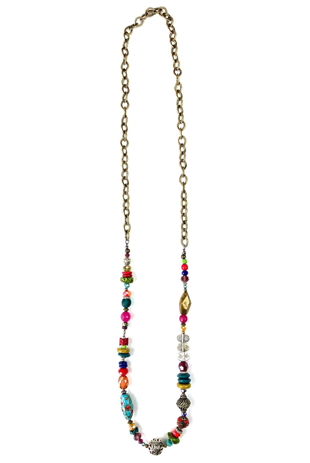 Lost And Found Long Bronze Colorful Beaded Necklace-Necklaces-Lost And Found-Deja Nu Boutique, Women's Fashion Boutique in Lampasas, Texas