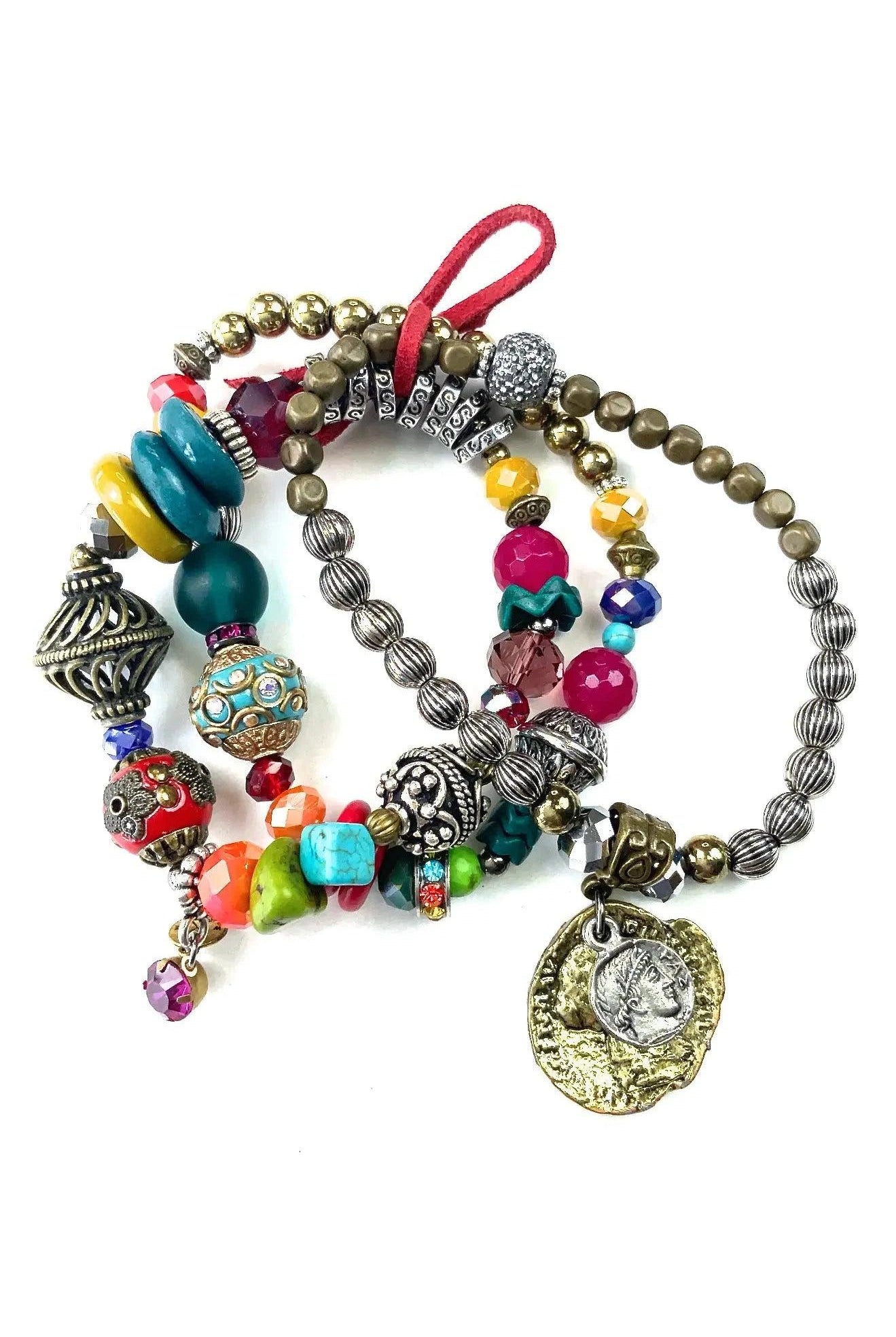 Lost And Found Love Shack Triple Strand Stretch Bracelet Set With Charms-Bracelets-Lost And Found-Deja Nu Boutique, Women's Fashion Boutique in Lampasas, Texas