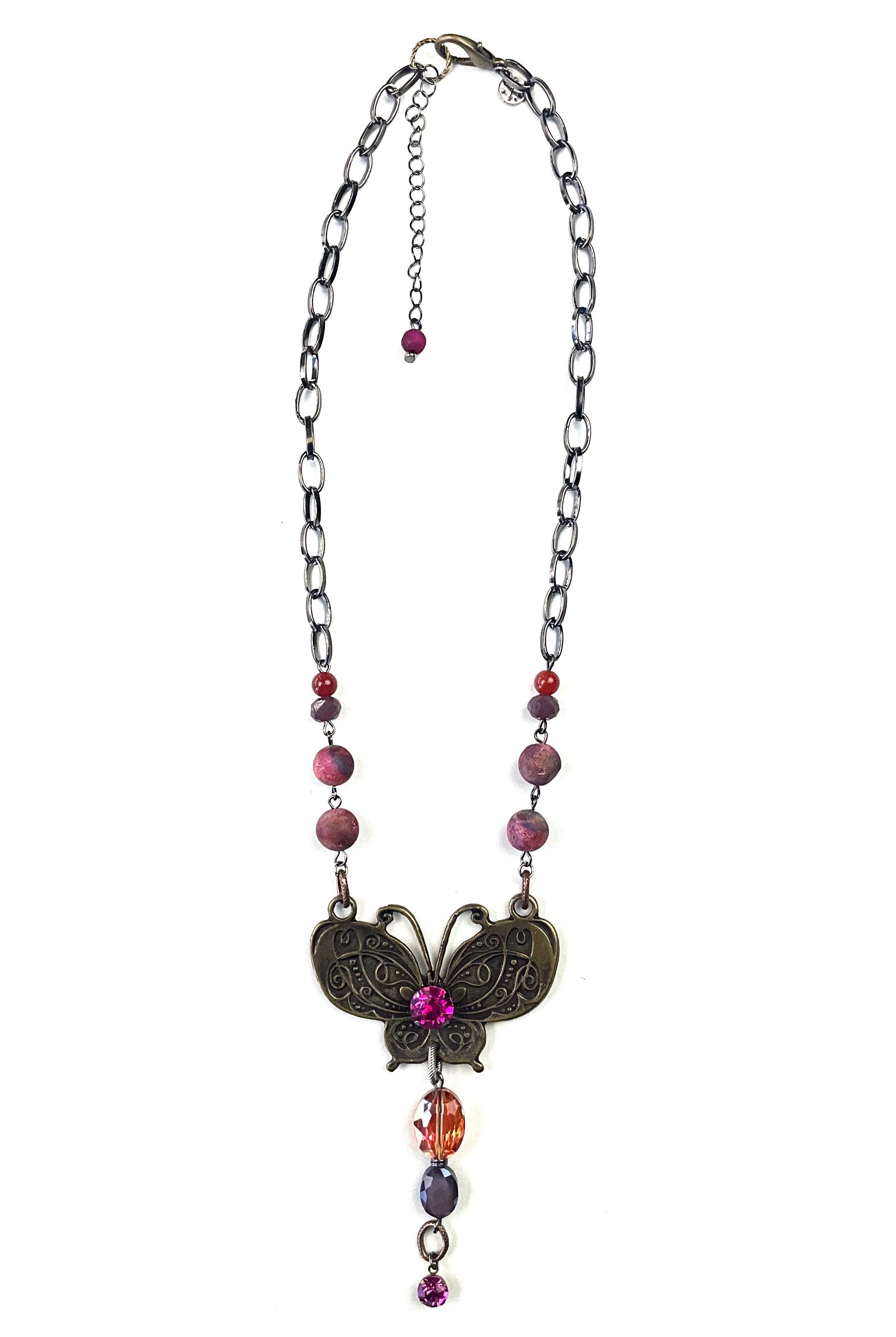 Lost And Found Short Chain And Bead Necklace With Butterfly Pendant-Necklaces-Lost And Found-Deja Nu Boutique, Women's Fashion Boutique in Lampasas, Texas