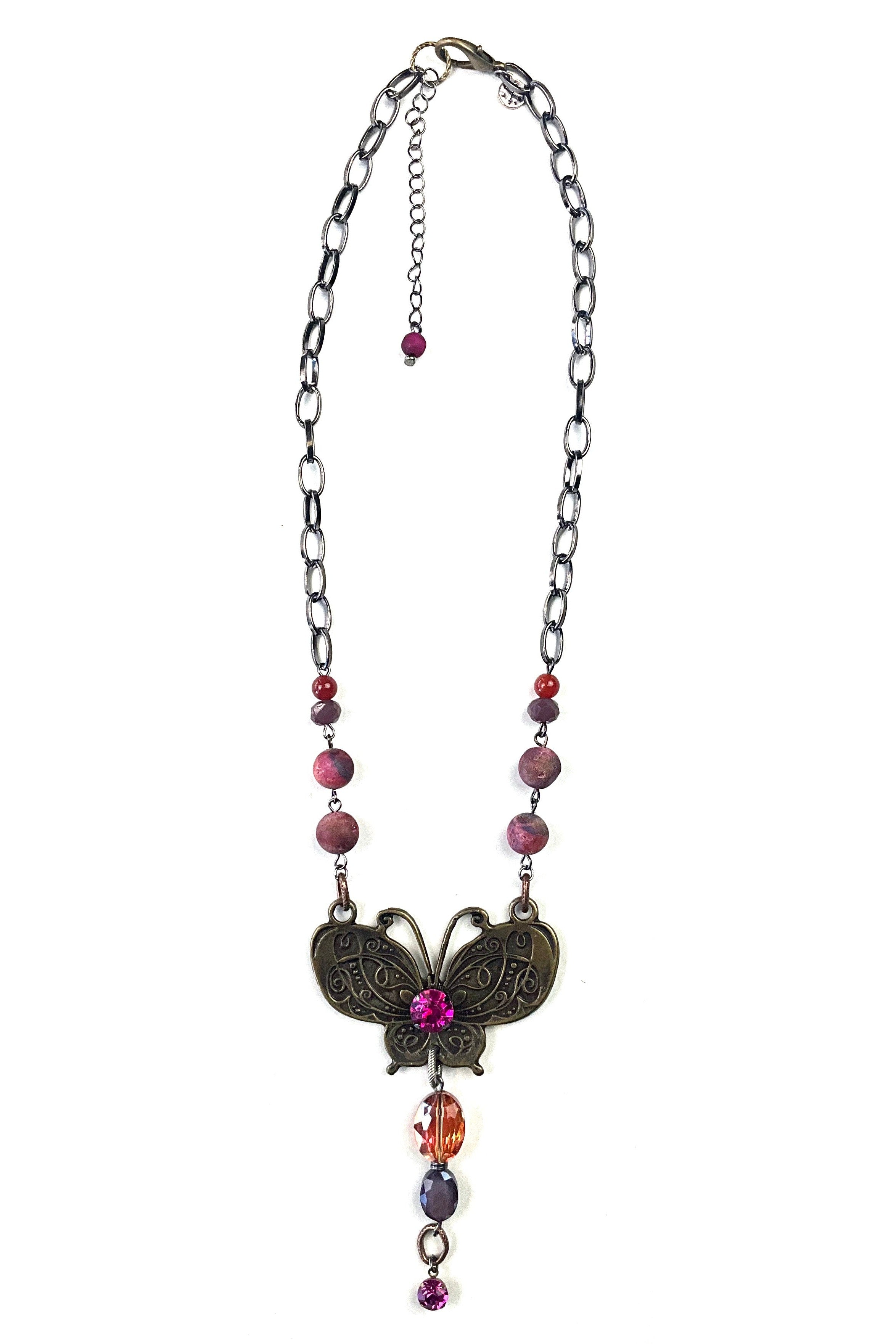 Lost And Found Short Chain And Bead Necklace With Butterfly Pendant-Necklaces-Lost And Found-Deja Nu Boutique, Women's Fashion Boutique in Lampasas, Texas