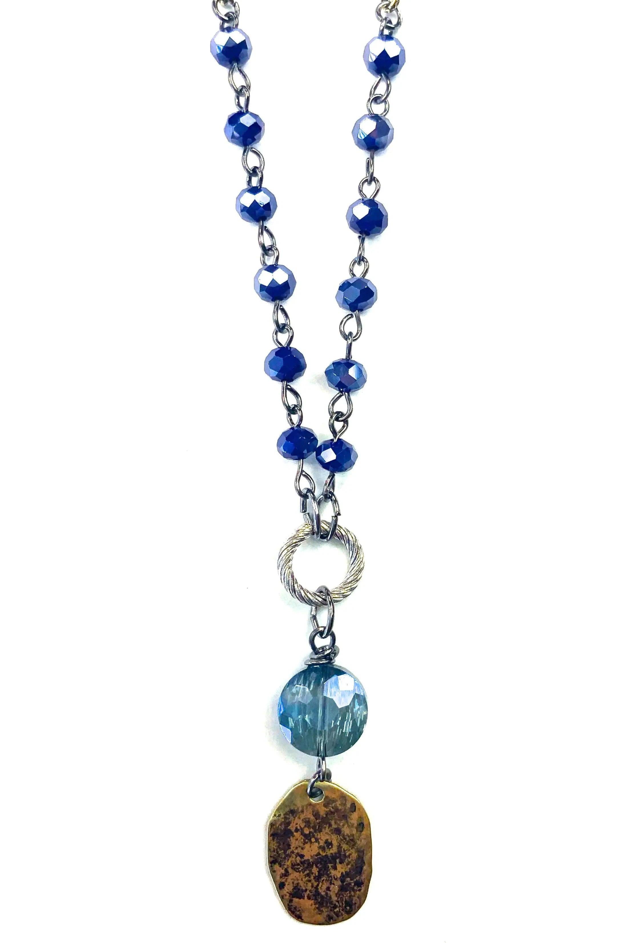 Lost And Found Short Navy Rosaries Dangle Gold Disc And Crystal Charm-Necklaces-Lost And Found-Deja Nu Boutique, Women's Fashion Boutique in Lampasas, Texas