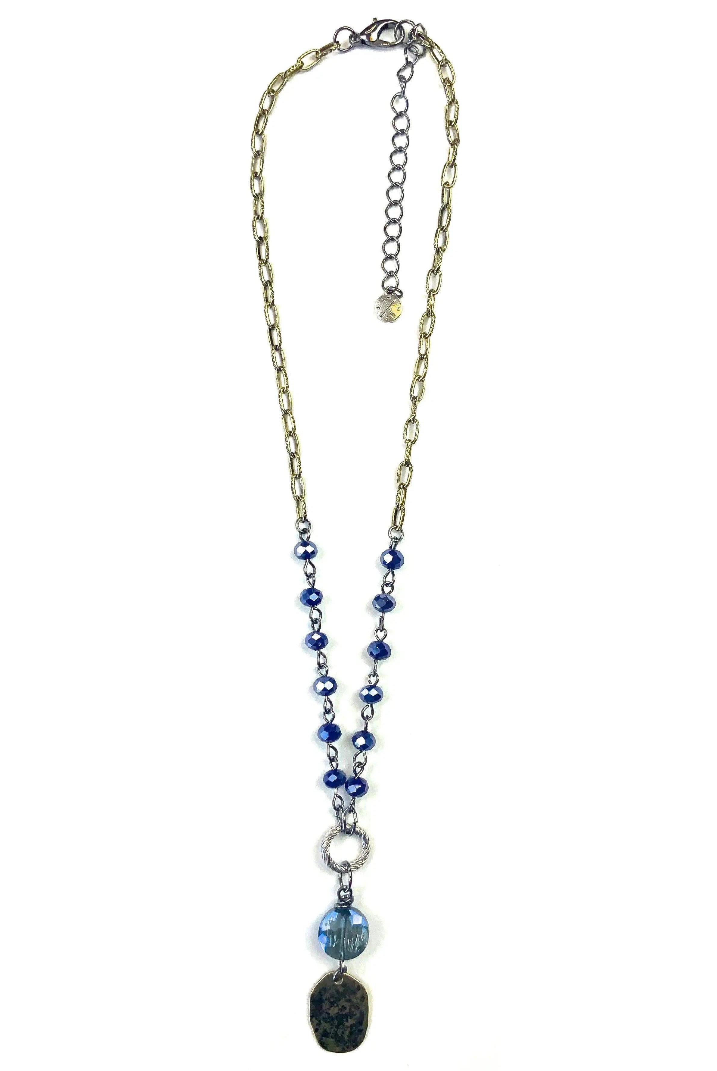 Lost And Found Short Navy Rosaries Dangle Gold Disc And Crystal Charm-Necklaces-Lost And Found-Deja Nu Boutique, Women's Fashion Boutique in Lampasas, Texas
