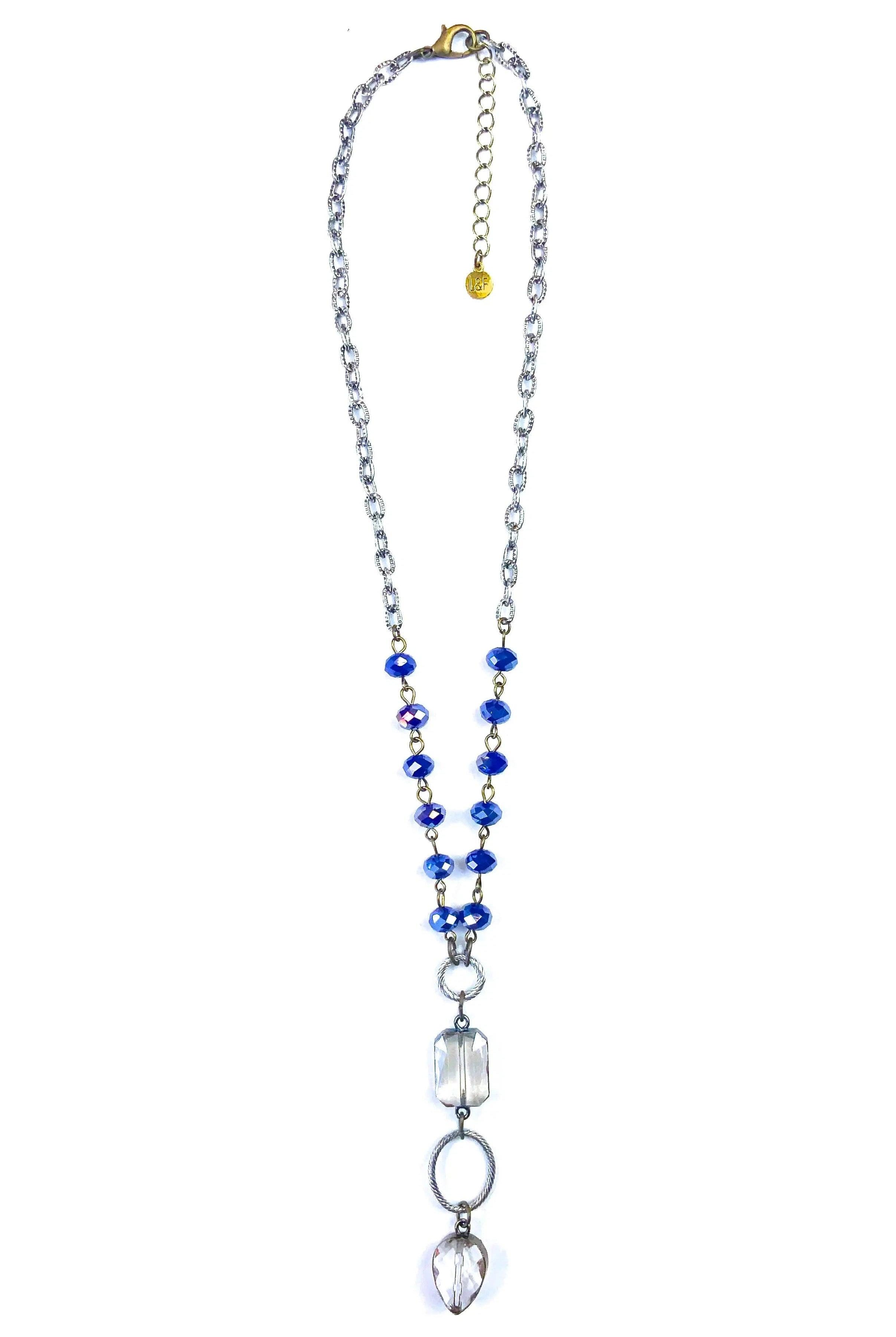 Lost And Found Short Rosaries Beaded Chain Necklace With Edged Glass In Navy-Necklaces-Lost And Found-Deja Nu Boutique, Women's Fashion Boutique in Lampasas, Texas