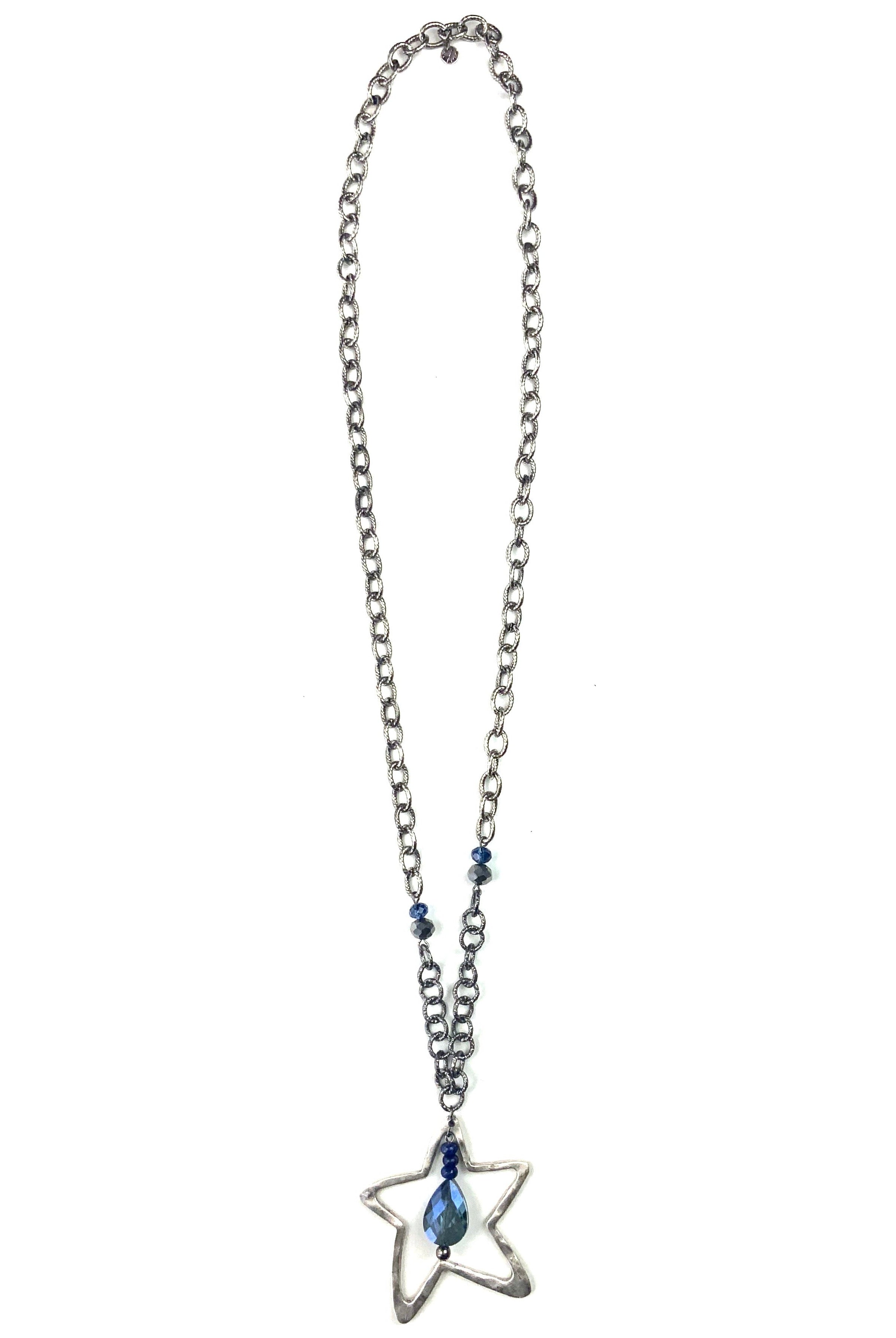 Lost And Found Silver Sectioned Chain Necklace With Large Star Pendant And Charm-Necklaces-Lost And Found-Deja Nu Boutique, Women's Fashion Boutique in Lampasas, Texas