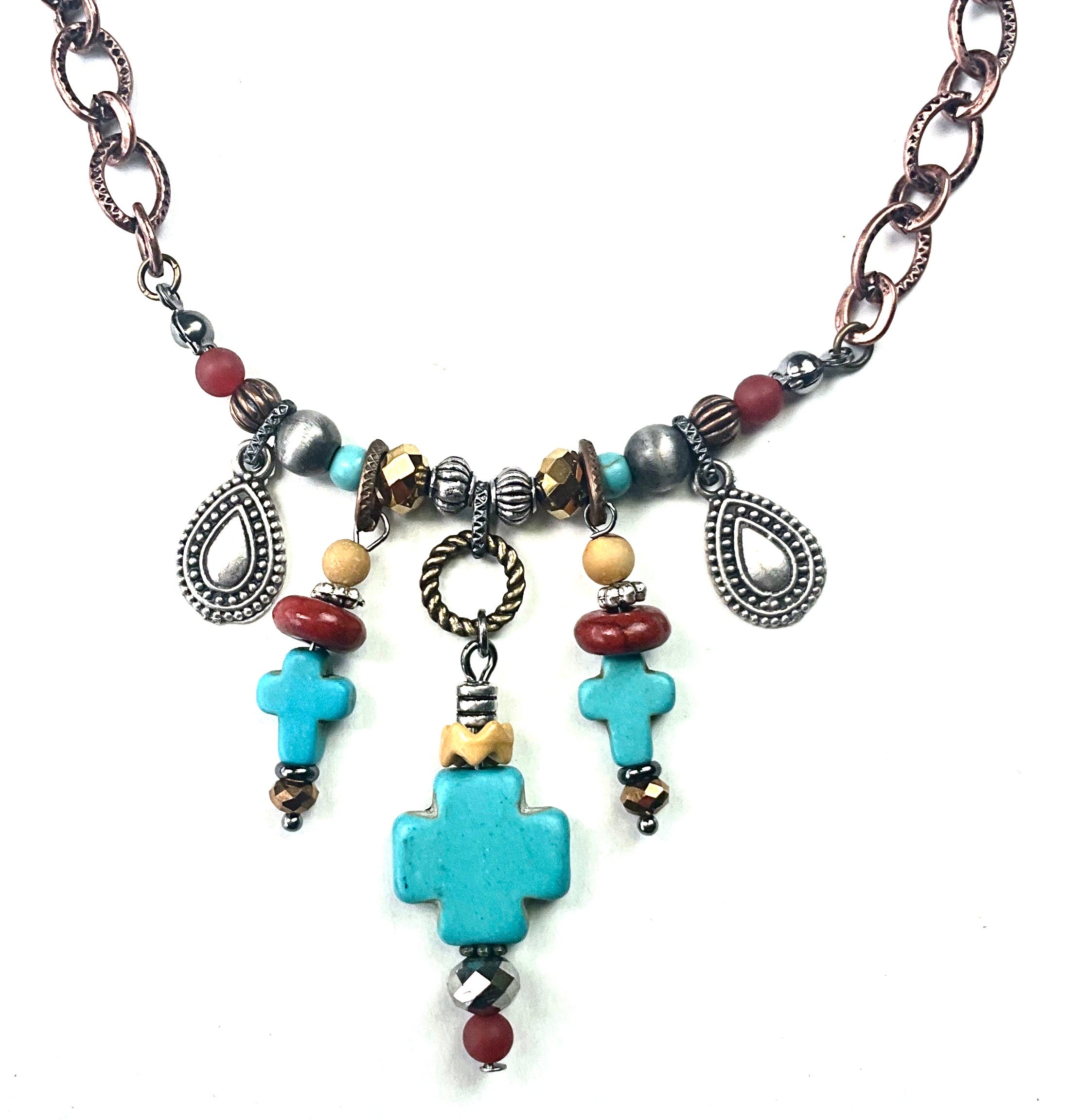 Lost & Found Trading Sedona Country Cross Dangle Charm Necklace-Necklace-Lost And Found-Deja Nu Boutique, Women's Fashion Boutique in Lampasas, Texas