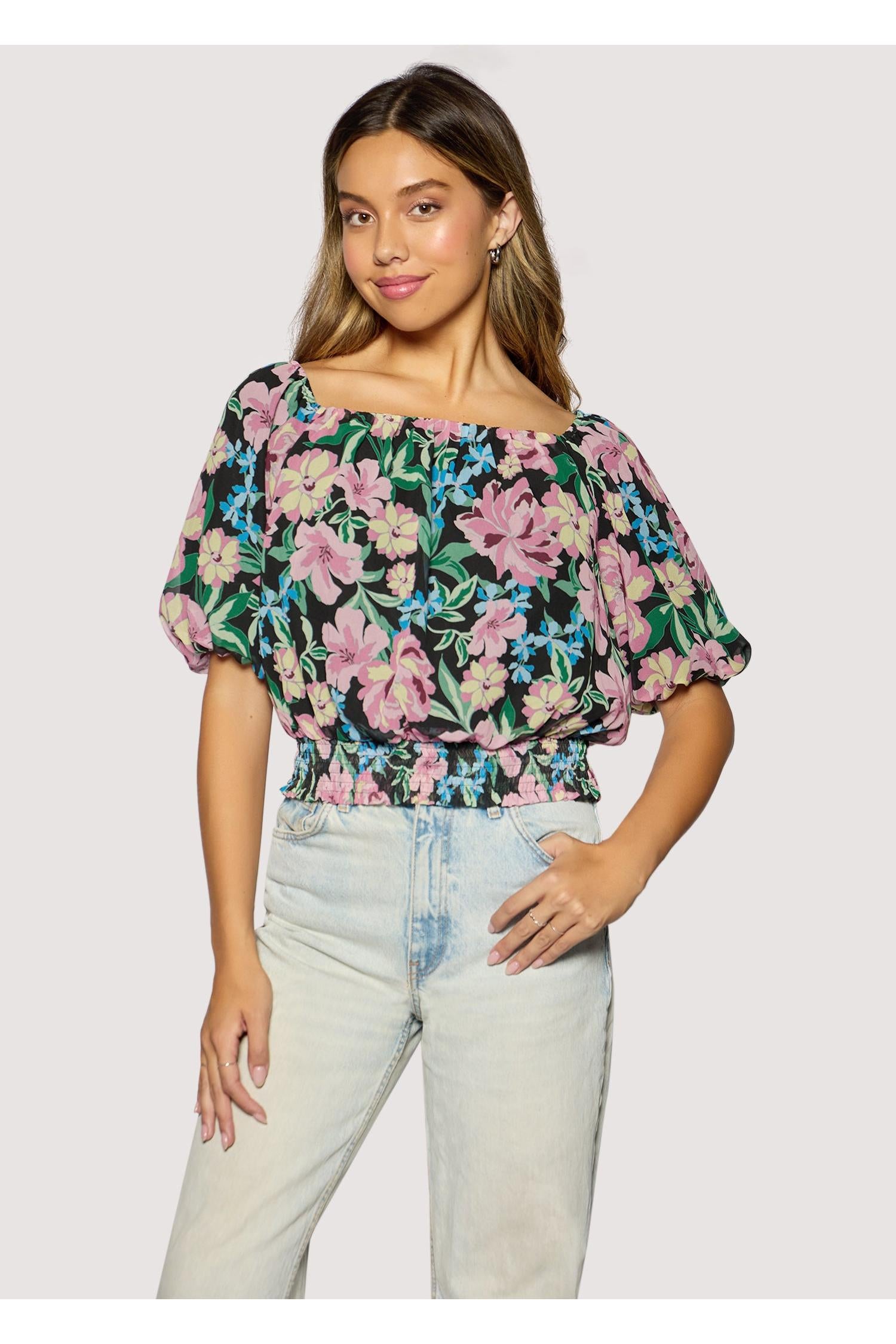 Lost + Wander Camilla Bloom Top In Black Multi Floral-Tops-Lost + Wander-Deja Nu Boutique, Women's Fashion Boutique in Lampasas, Texas