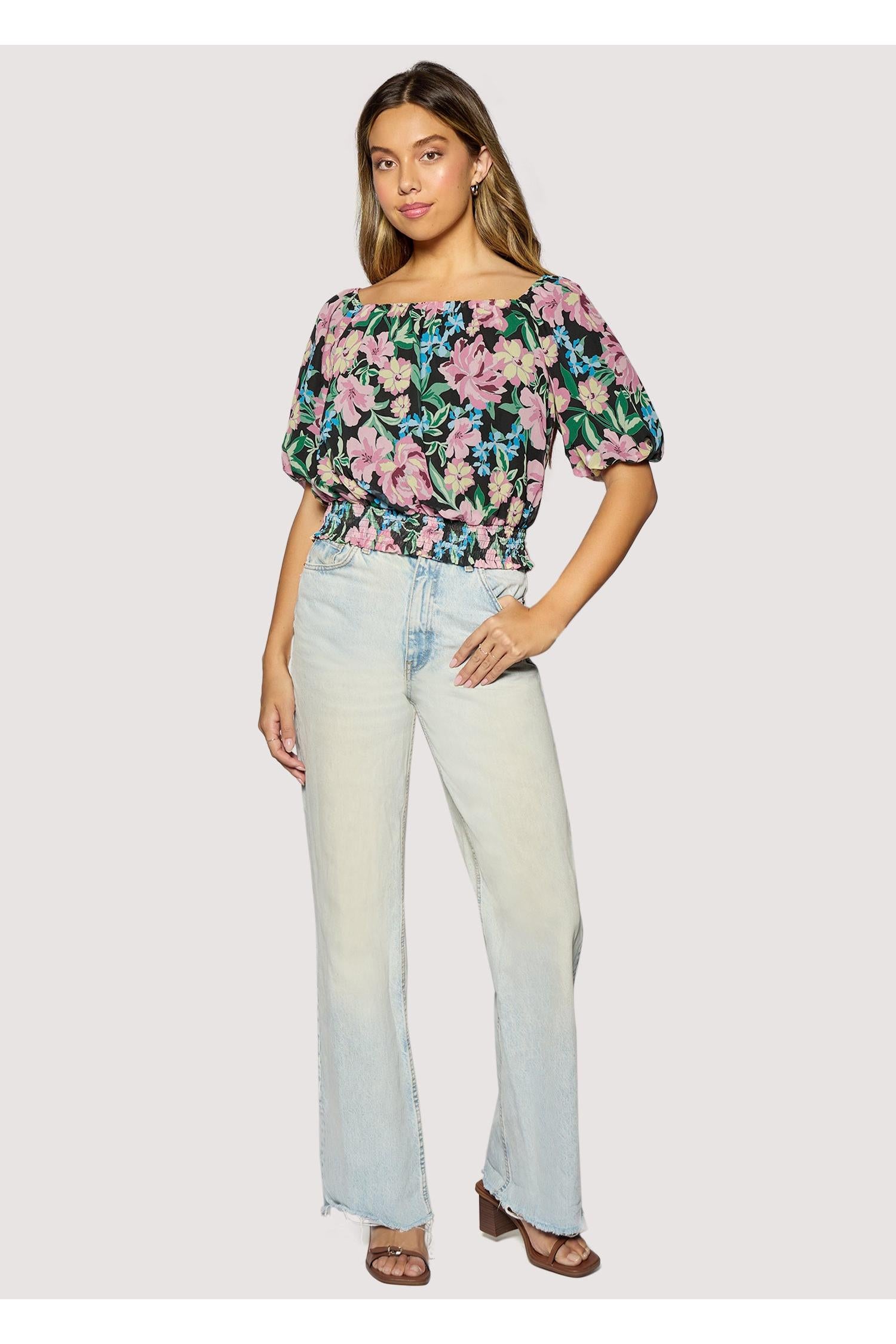 Lost + Wander Camilla Bloom Top In Black Multi Floral-Tops-Lost + Wander-Deja Nu Boutique, Women's Fashion Boutique in Lampasas, Texas