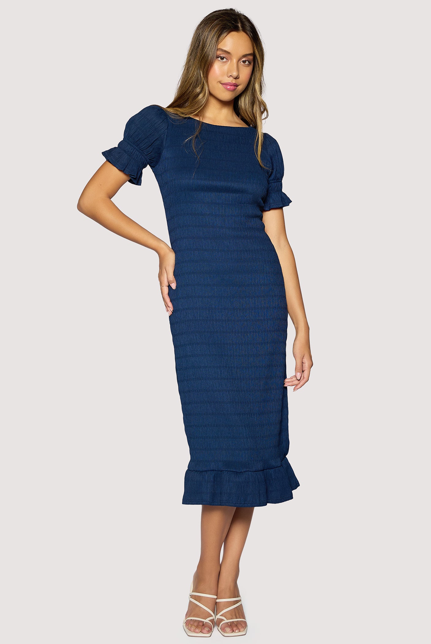 Lost + Wander Clara Smocked Knit Maxi Dress In Navy-Maxi Dresses-Lost + Wander-Deja Nu Boutique, Women's Fashion Boutique in Lampasas, Texas