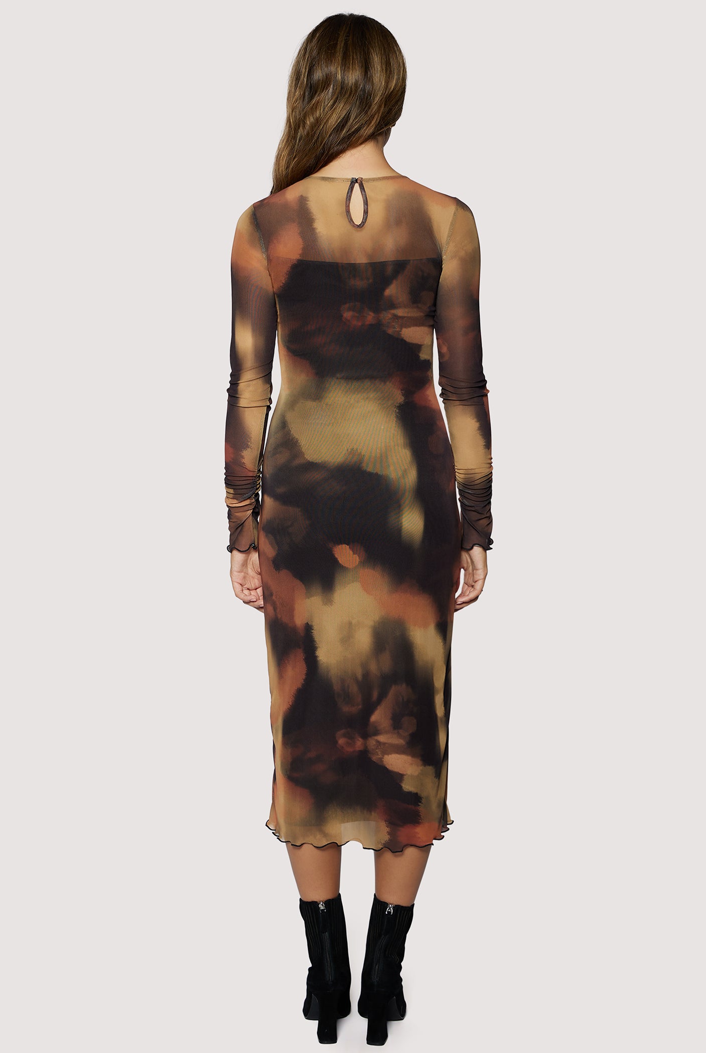 Lost + Wander Luminous Shadow Power Mesh Midi Dress in Brown Multi-Dresses-Lost + Wander-Deja Nu Boutique, Women's Fashion Boutique in Lampasas, Texas