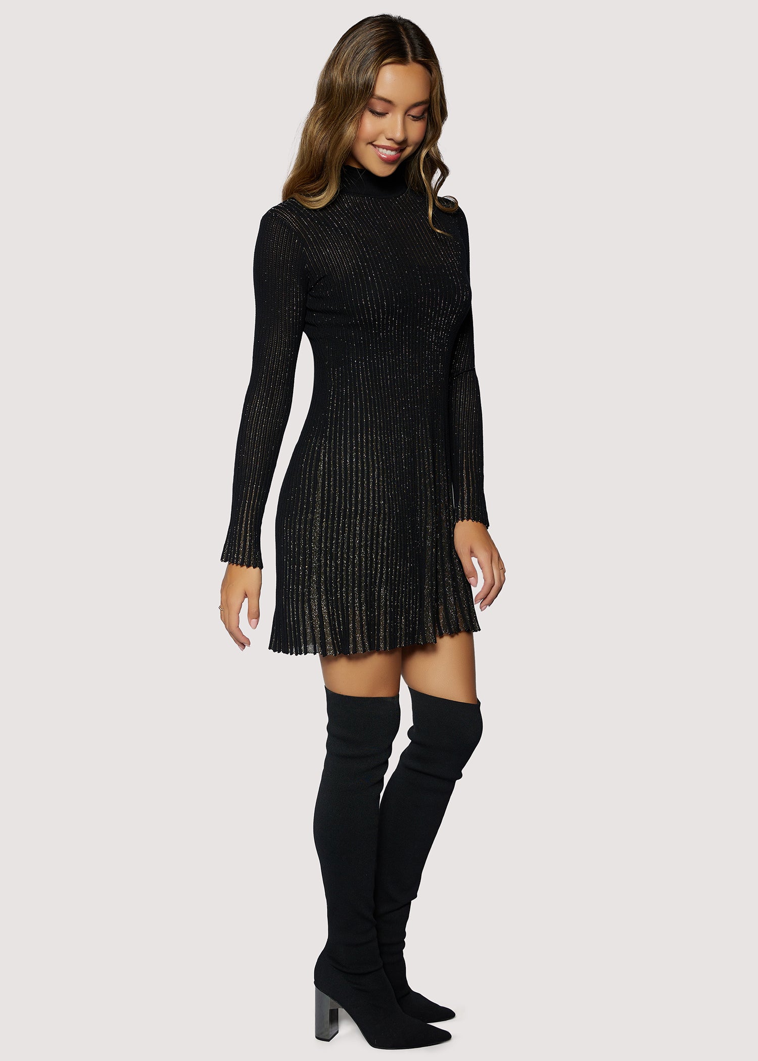 Lost + Wander Treasures of Light Lurex Ribbed Pleated Mini Dress in Black & Gold-Dresses-Lost + Wander-Deja Nu Boutique, Women's Fashion Boutique in Lampasas, Texas