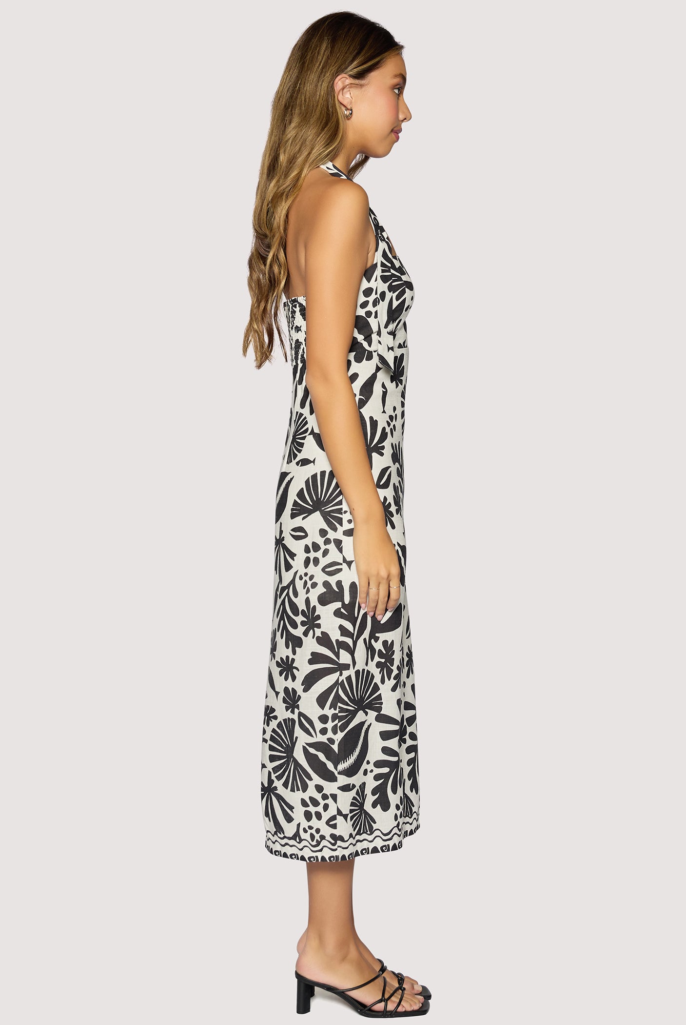 Lost + Wander Tropical Bliss Midi Dress in Off White & Black-Midi Dresses-Lost + Wander-Deja Nu Boutique, Women's Fashion Boutique in Lampasas, Texas