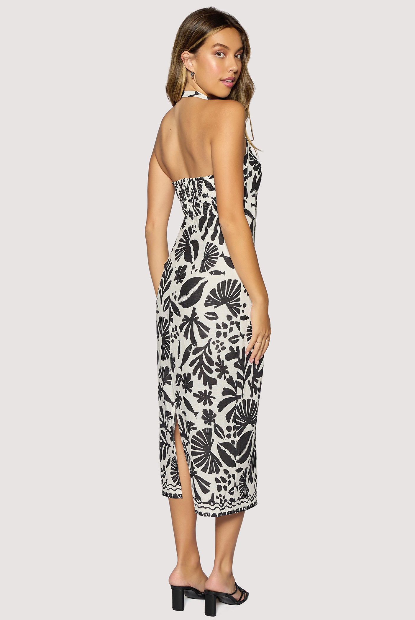 Lost + Wander Tropical Bliss Midi Dress in Off White & Black-Midi Dresses-Lost + Wander-Deja Nu Boutique, Women's Fashion Boutique in Lampasas, Texas