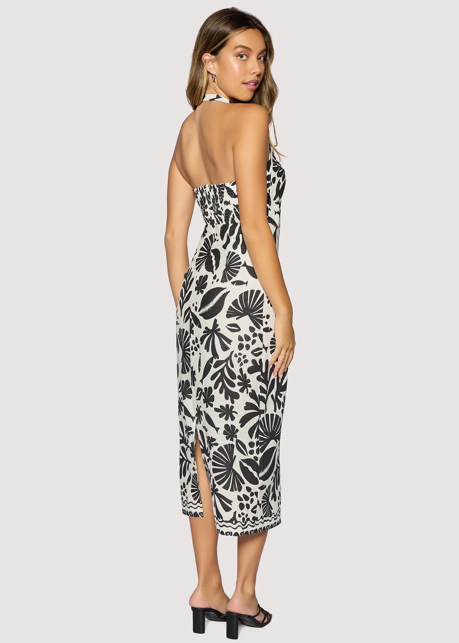 Lost + Wander Tropical Bliss Midi Dress in Off White & Black-Midi Dresses-Lost + Wander-Deja Nu Boutique, Women's Fashion Boutique in Lampasas, Texas