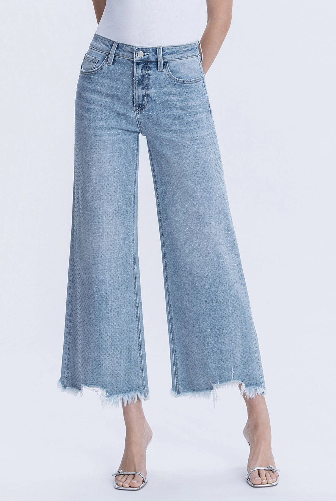 Lovervet by Vervet High Rise Rhinestone Wide Leg Jeans in Telekinesis Wash-Jeans-Lovervet by Vervet-Deja Nu Boutique, Women's Fashion Boutique in Lampasas, Texas