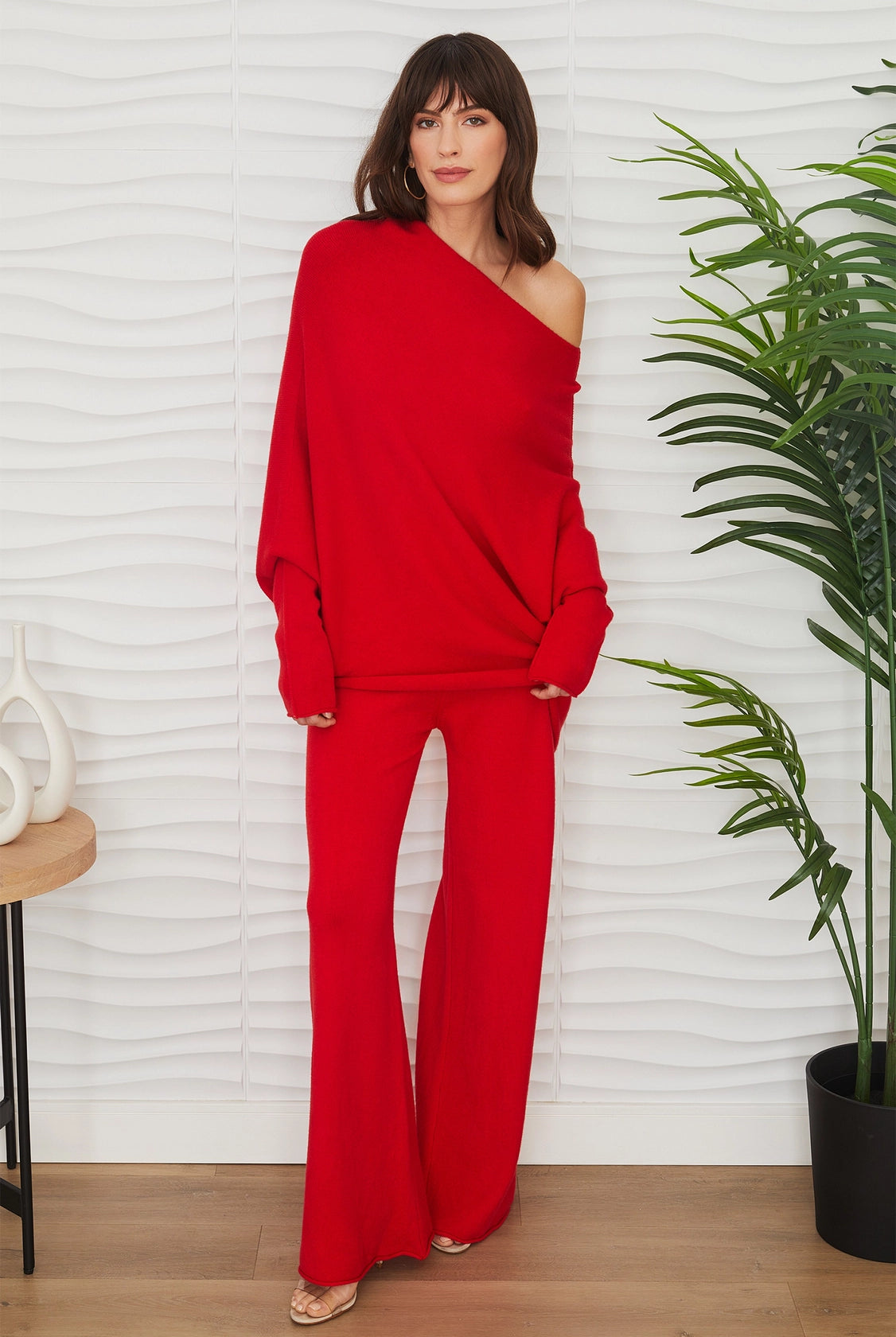 MILIO MILANO Italian Viscose Knit Flared Pant In Red-Bottoms-Milio Milano-Deja Nu Boutique, Women's Fashion Boutique in Lampasas, Texas