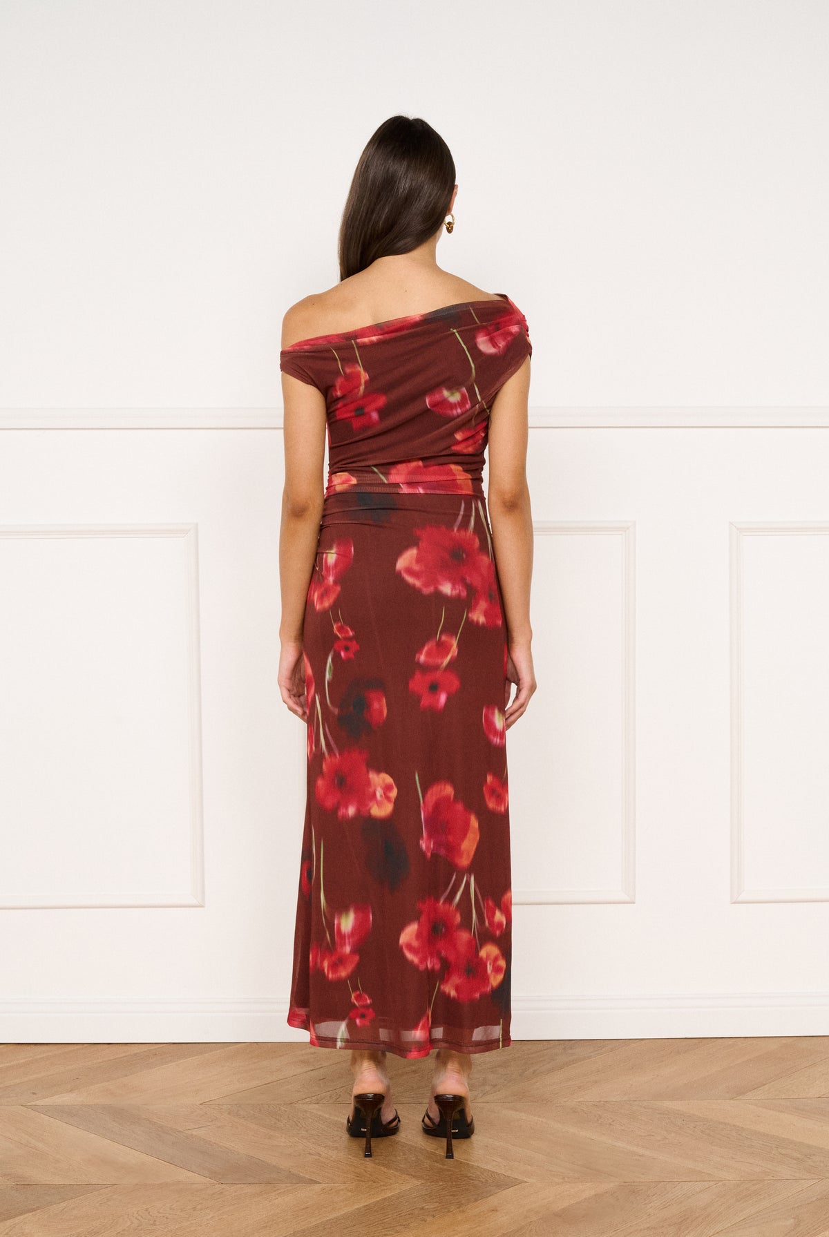 MINKPINK Frida Red Poppy Print Off Shoulder Mesh Maxi Dress-Maxi Dresses-MINKPINK-Deja Nu Boutique, Women's Fashion Boutique in Lampasas, Texas