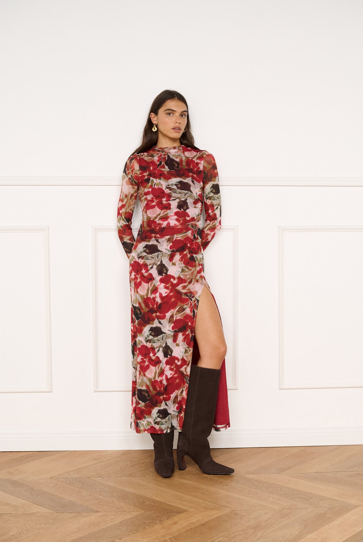 MINKPINK Maxime Red Floral Mesh Midi Dress-Maxi Dresses-MINKPINK-Deja Nu Boutique, Women's Fashion Boutique in Lampasas, Texas