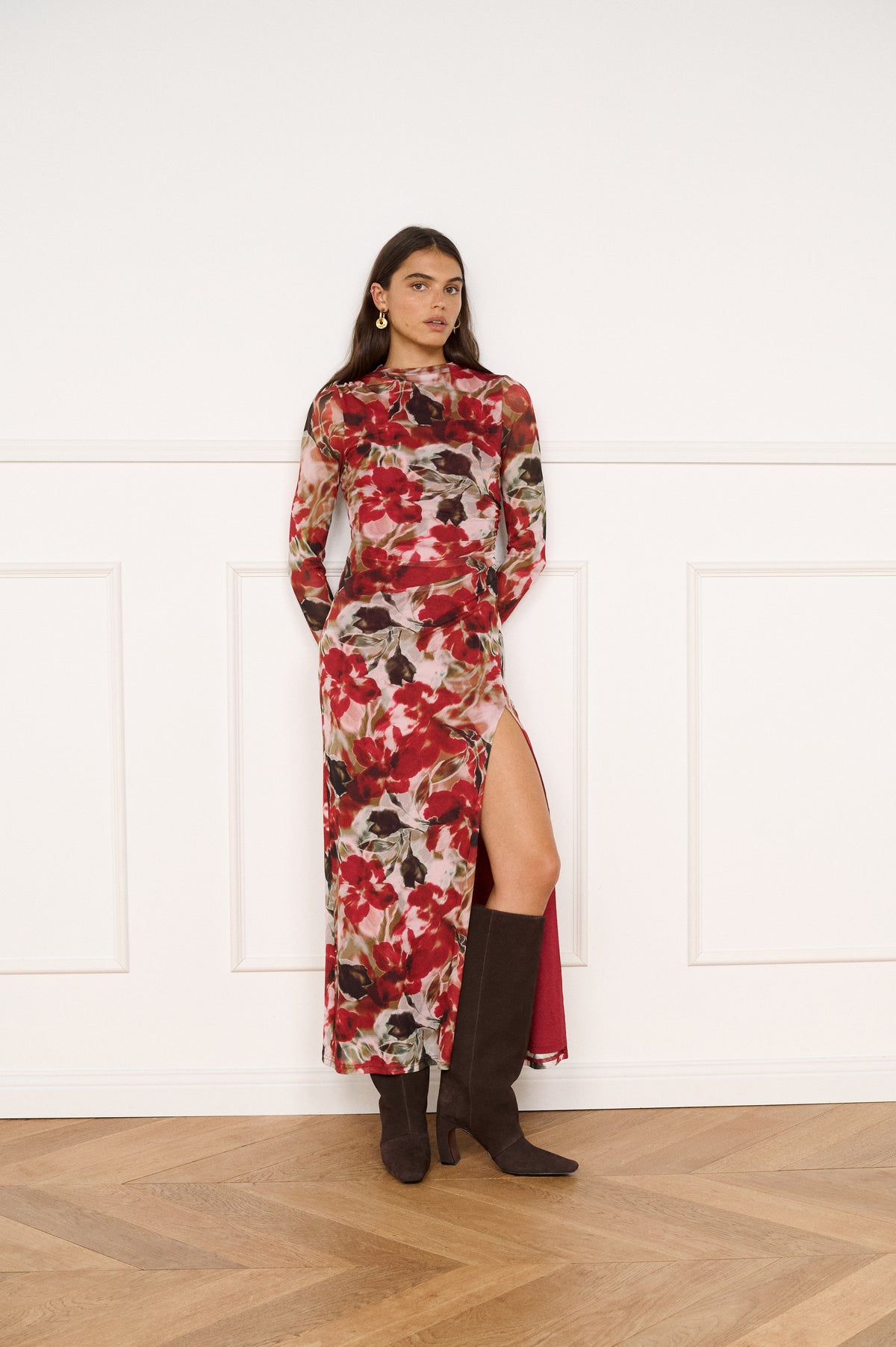 MINKPINK Maxime Red Floral Mesh Midi Dress-Maxi Dresses-MINKPINK-Deja Nu Boutique, Women's Fashion Boutique in Lampasas, Texas