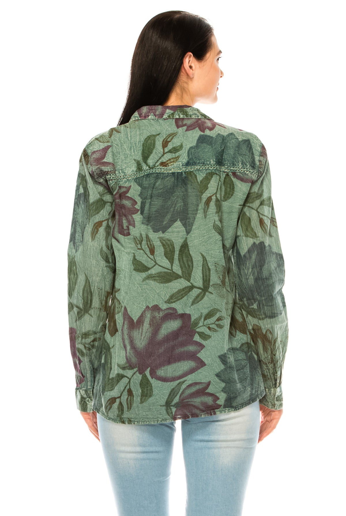 Magazine Clothing Green Vintage Collared Blouse With Elegant Back Lace Detailing-Tops-Magazine Clothing-Deja Nu Boutique, Women's Fashion Boutique in Lampasas, Texas