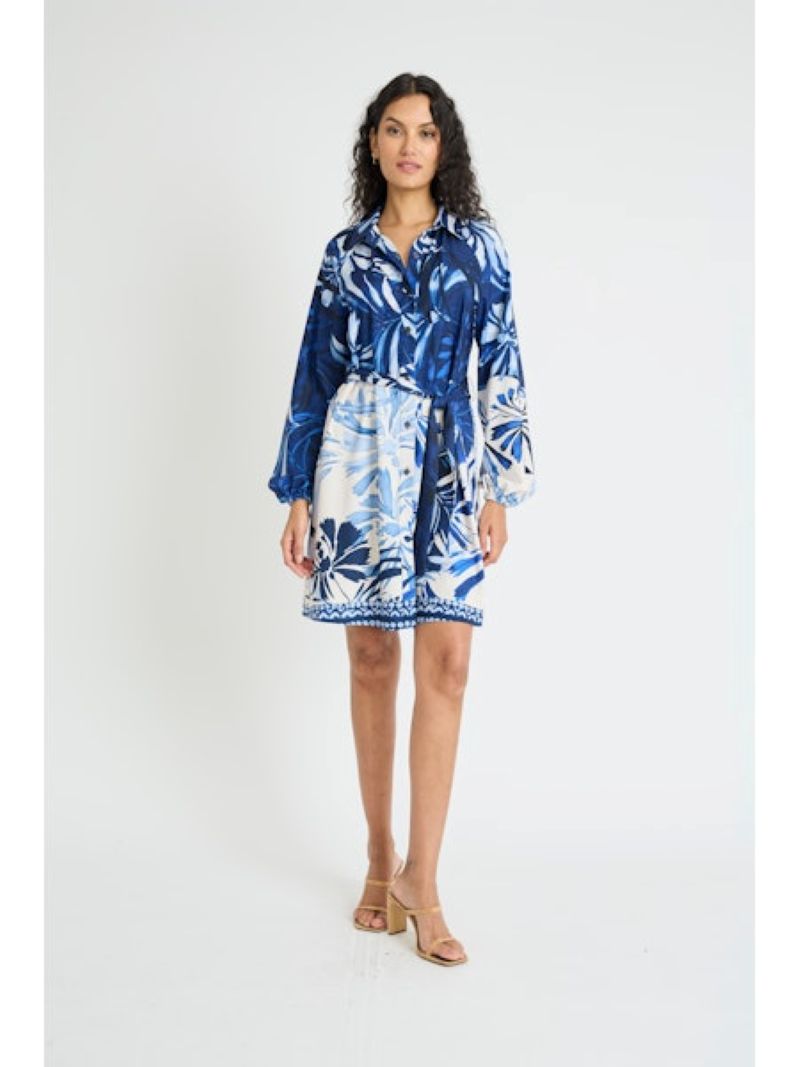 Maggy London Balloon Sleeve Mini Dress in Cream Blue-mini dress-Maggy London-Deja Nu Boutique, Women's Fashion Boutique in Lampasas, Texas