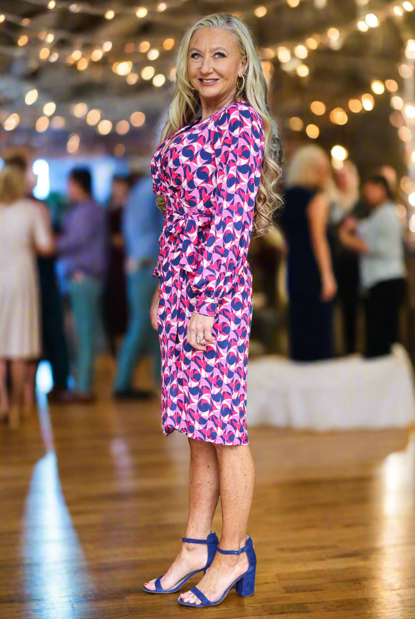 Maggy London Gloria Retro Print Dress In Rose And Navy-Dresses-Maggy London-Deja Nu Boutique, Women's Fashion Boutique in Lampasas, Texas