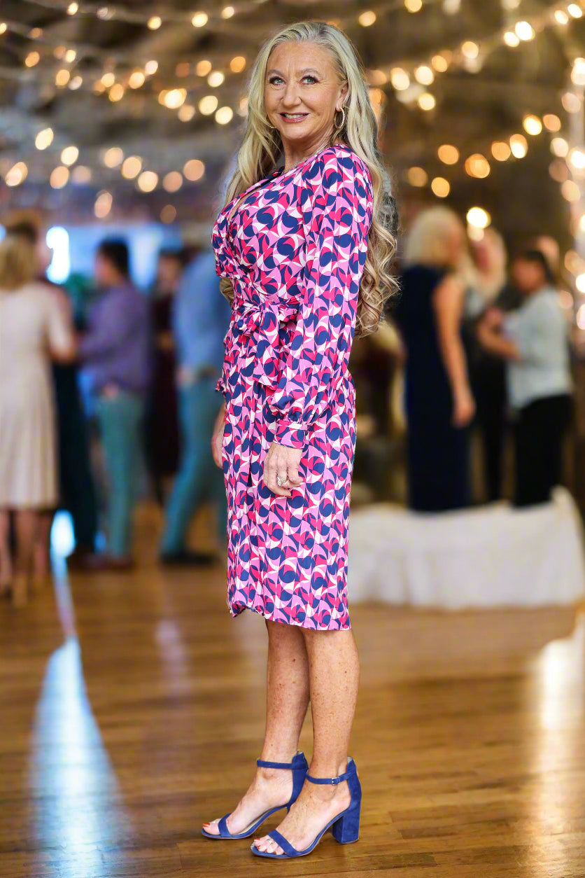 Maggy London Gloria Retro Print Dress In Rose And Navy-Dresses-Maggy London-Deja Nu Boutique, Women's Fashion Boutique in Lampasas, Texas