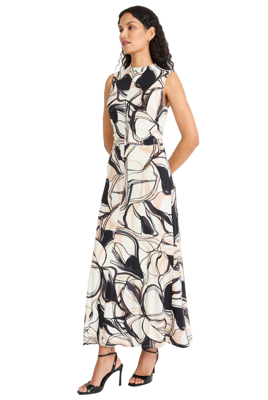 Maggy London Mock Neck Sleeveless Maxi Dress in Ivory Mocha-Maxi Dresses-Maggy London-Deja Nu Boutique, Women's Fashion Boutique in Lampasas, Texas