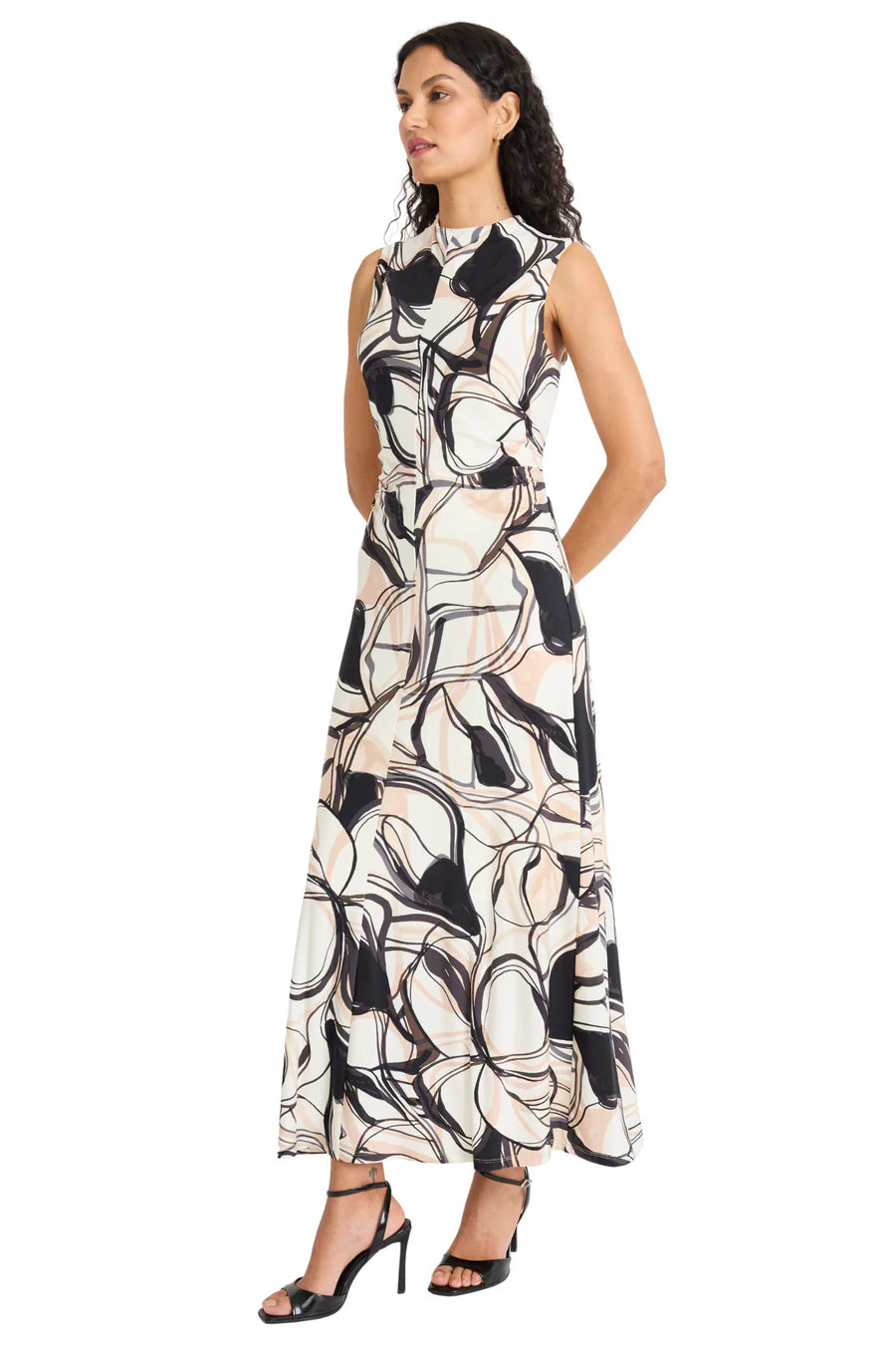 Maggy London Mock Neck Sleeveless Maxi Dress in Ivory Mocha-Maxi Dresses-Maggy London-Deja Nu Boutique, Women's Fashion Boutique in Lampasas, Texas