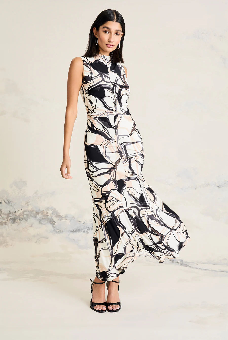 Maggy London Mock Neck Sleeveless Maxi Dress in Ivory Mocha-Maxi Dresses-Maggy London-Deja Nu Boutique, Women's Fashion Boutique in Lampasas, Texas