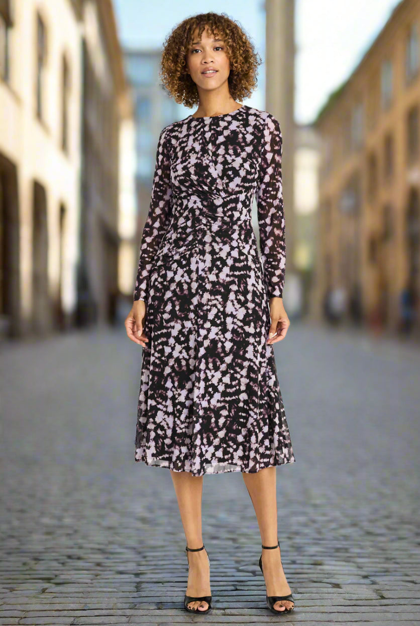 Maggy London Nariah Lilac Black Midi Dress-Midi Dresses-Maggy London-Deja Nu Boutique, Women's Fashion Boutique in Lampasas, Texas