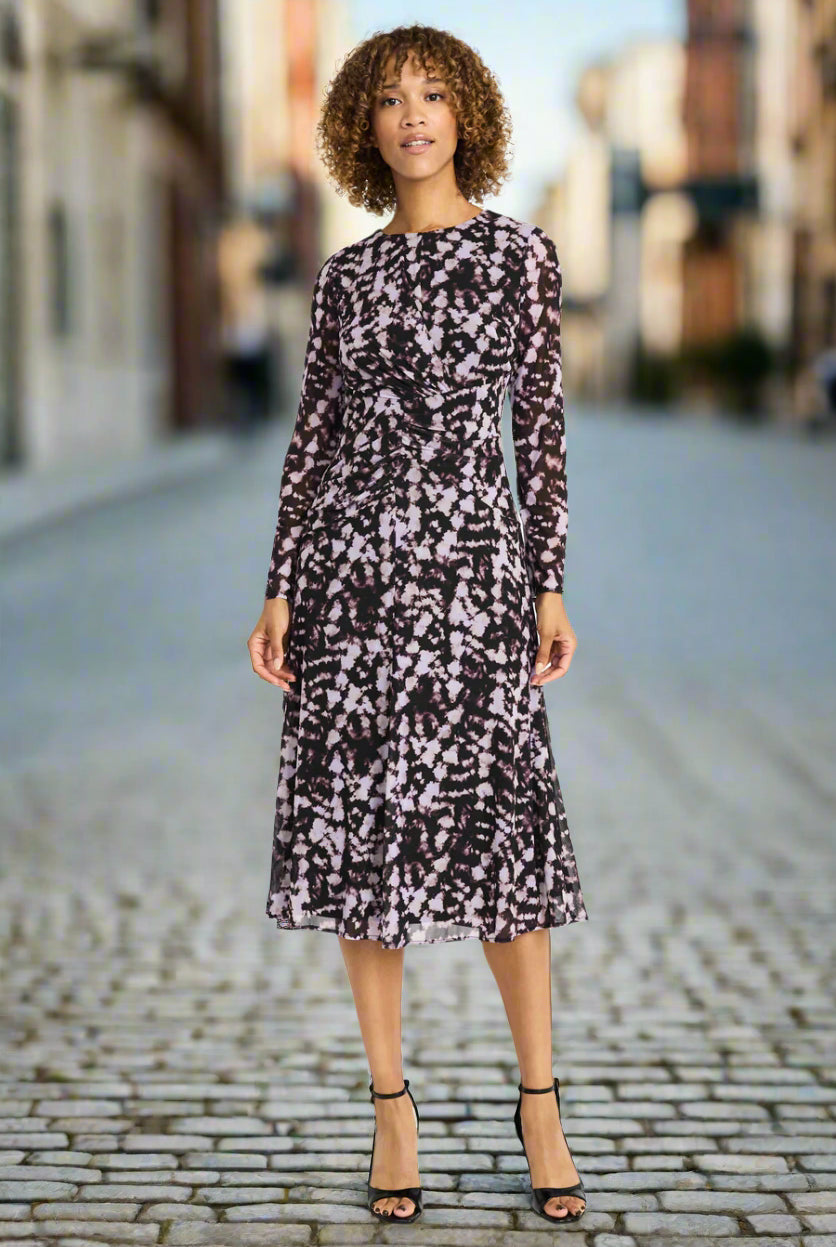 Maggy London Nariah Lilac Black Midi Dress-Midi Dresses-Maggy London-Deja Nu Boutique, Women's Fashion Boutique in Lampasas, Texas