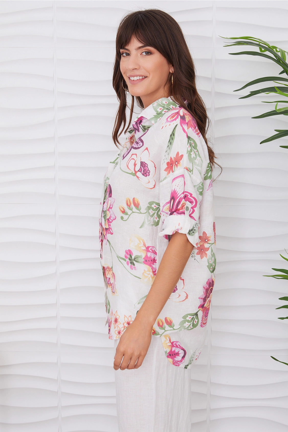 Milio Milano Tropical Floral Linen Shirt (255026- Floral)-shirts-Milio Milano-Deja Nu Boutique, Women's Fashion Boutique in Lampasas, Texas