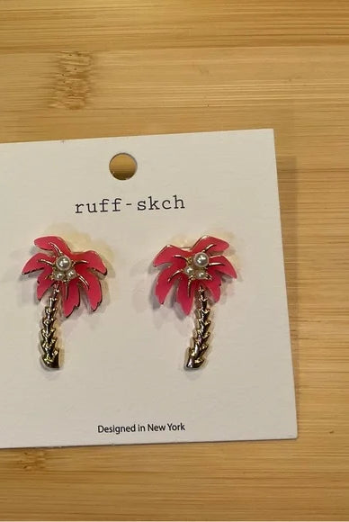 Mini Pink Palm Tree Stud Earrings with Pearl Center-Earrings-Deja Nu Tx-Deja Nu Boutique, Women's Fashion Boutique in Lampasas, Texas