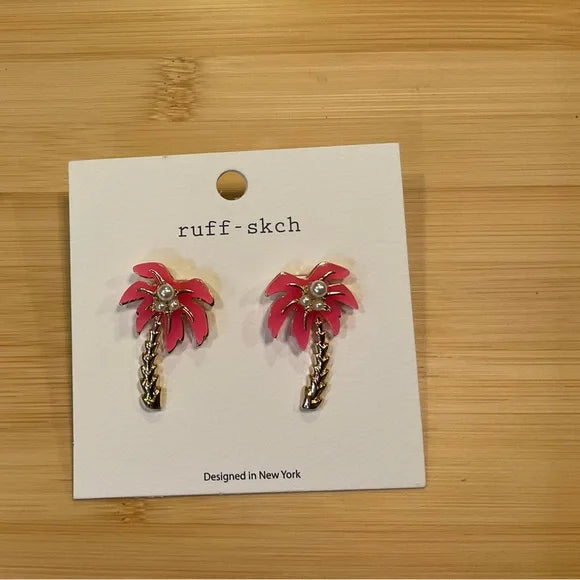 Mini Pink Palm Tree Stud Earrings with Pearl Center-Earrings-Deja Nu Tx-Deja Nu Boutique, Women's Fashion Boutique in Lampasas, Texas