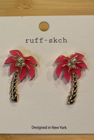 Mini Pink Palm Tree Stud Earrings with Pearl Center-Earrings-Deja Nu Tx-Deja Nu Boutique, Women's Fashion Boutique in Lampasas, Texas