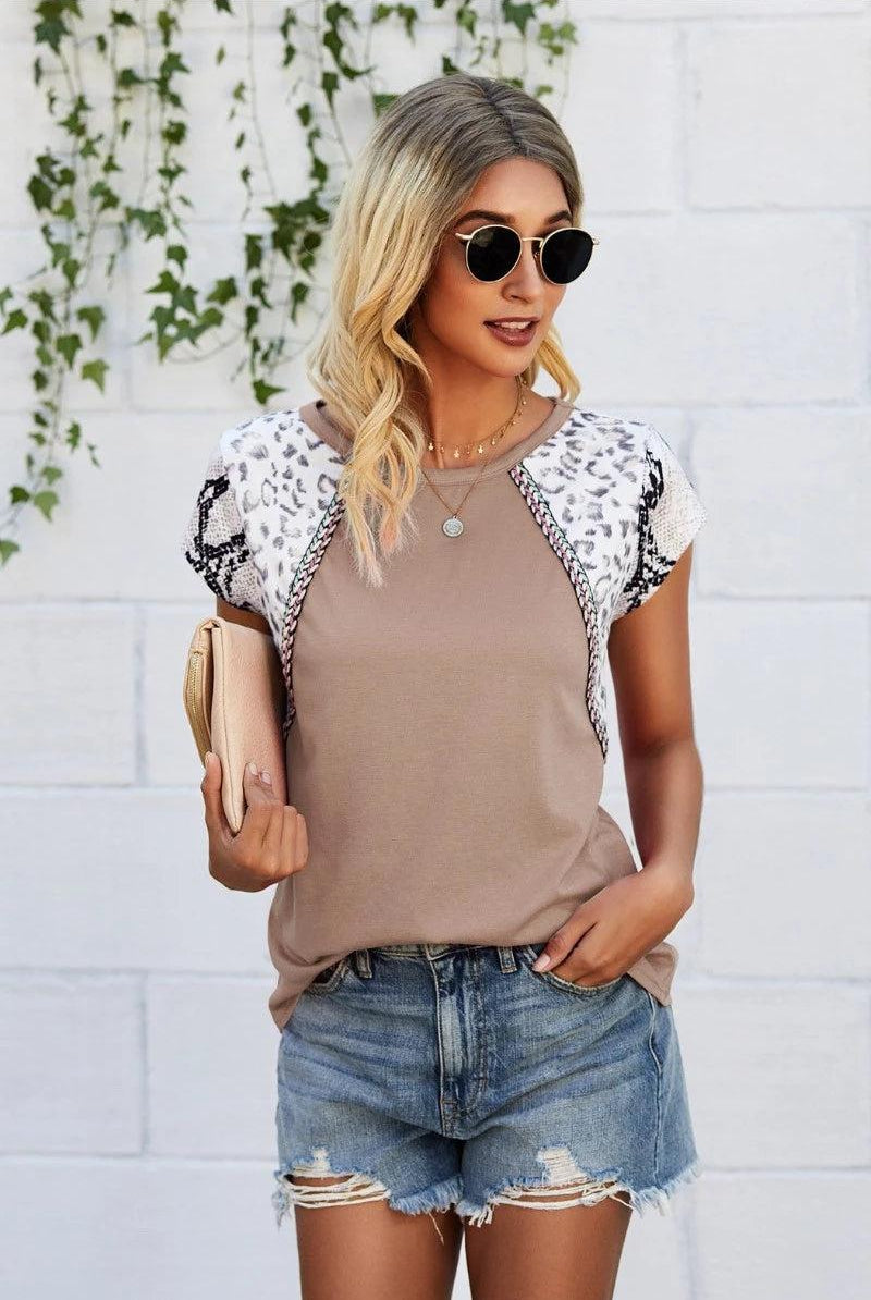 Miss Sparkling Animal Print Sleeve In Sand-Tops-Miss Sparkling-Deja Nu Boutique, Women's Fashion Boutique in Lampasas, Texas