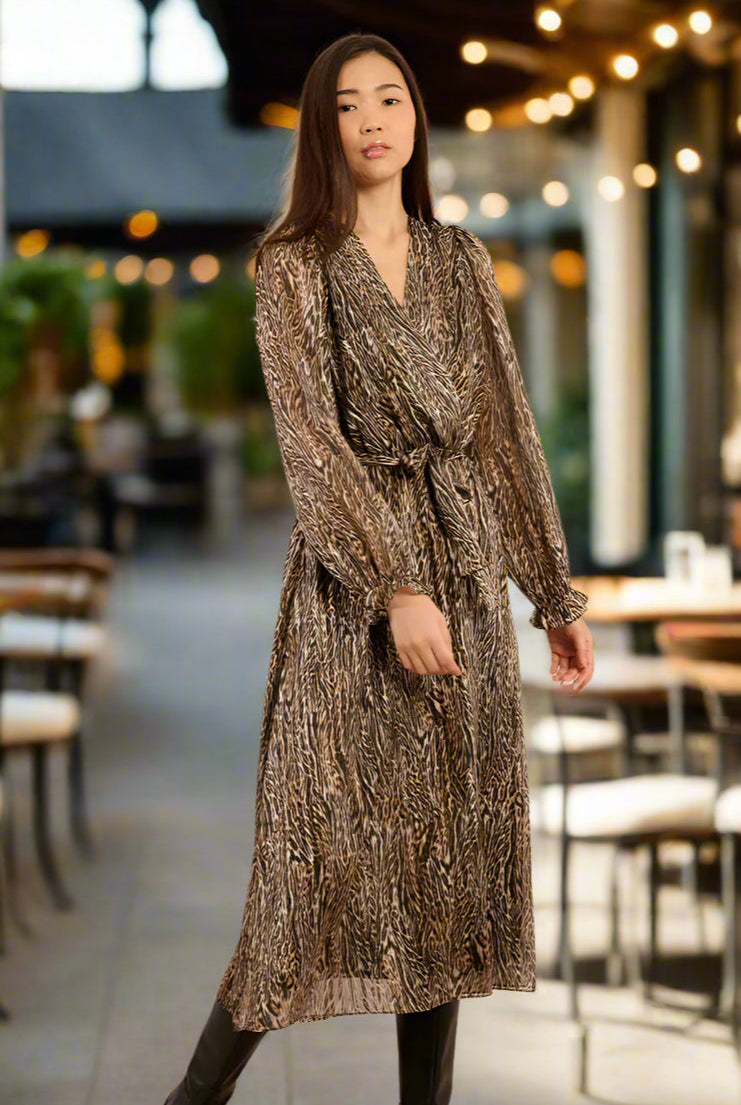 Molly Bracken Camel Lara Animal Print Midi Dress-Dresses-Molly Bracken-Deja Nu Boutique, Women's Fashion Boutique in Lampasas, Texas