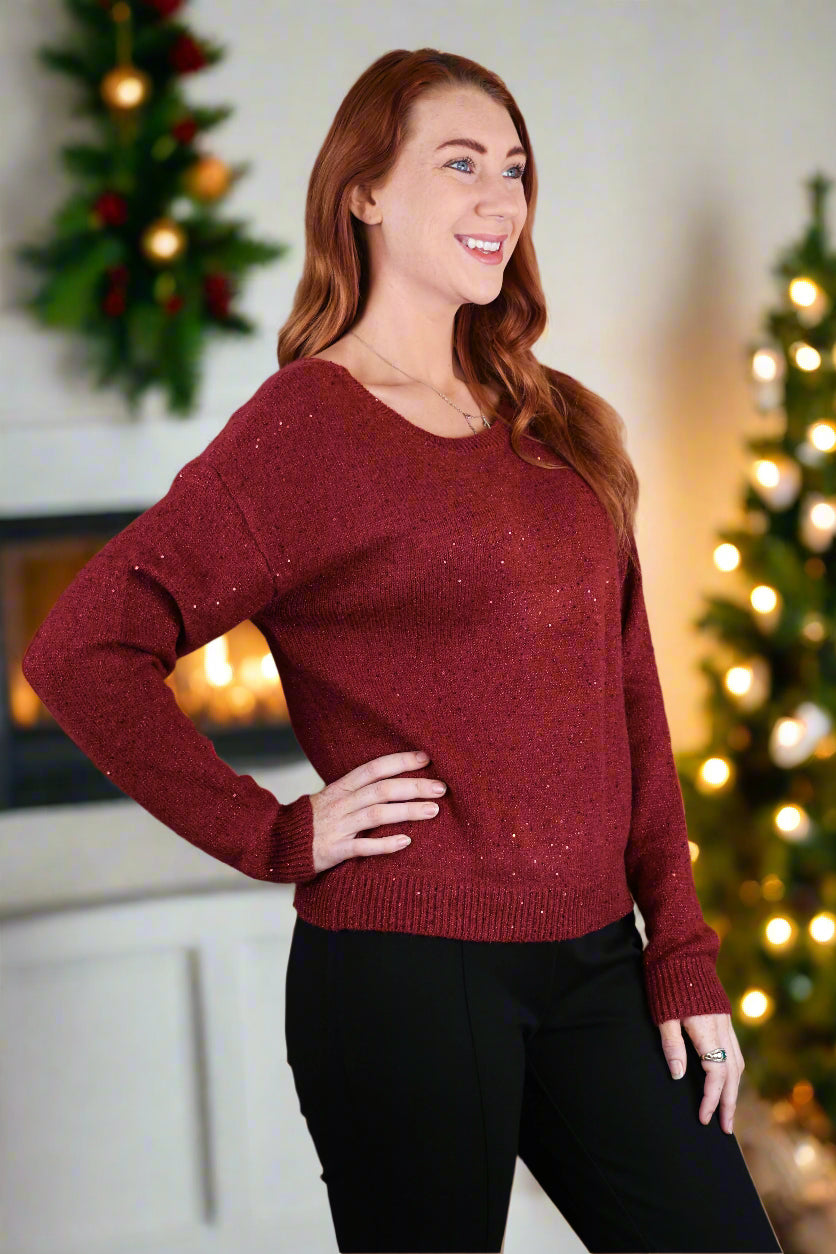 Molly Bracken Dark Red Bow Back Sweater-Sweaters-Molly Bracken-Deja Nu Boutique, Women's Fashion Boutique in Lampasas, Texas