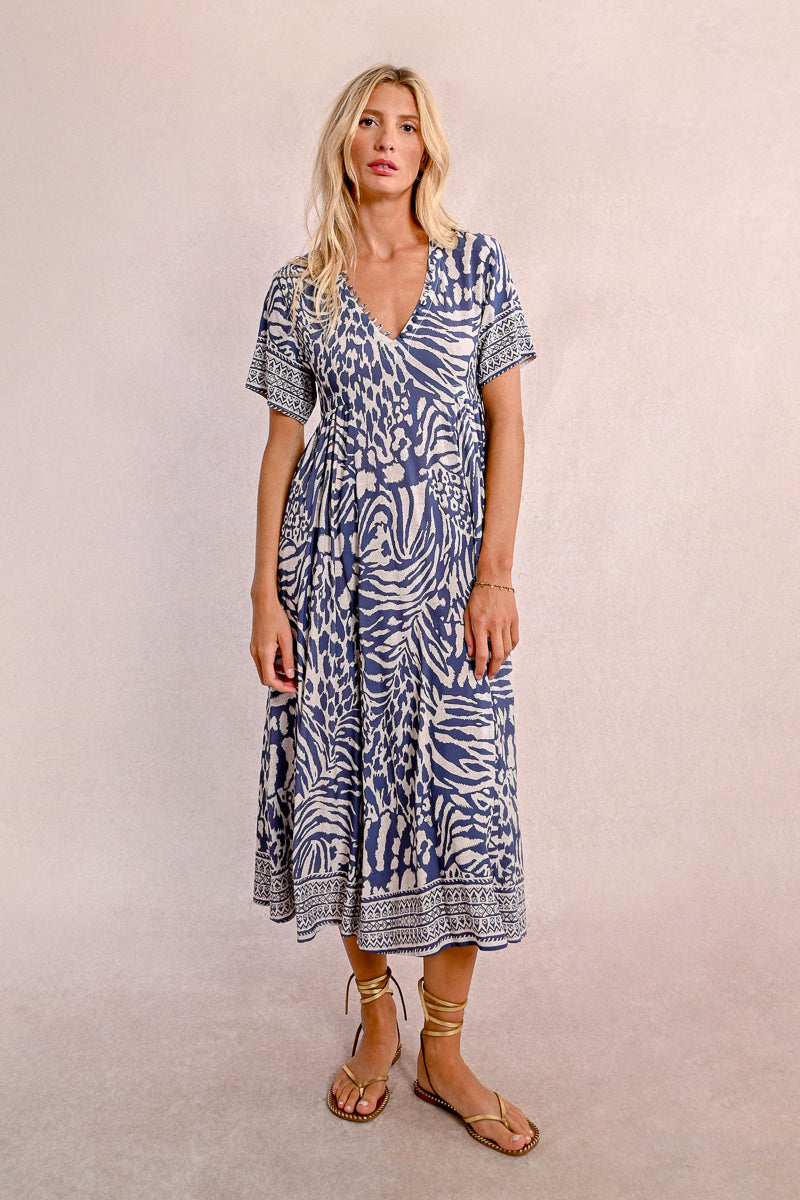 Molly Bracken Denim Blue Maggy Dress – Boho Chic with Delicate Button Detail-Midi Dresses-Molly Bracken-Deja Nu Boutique, Women's Fashion Boutique in Lampasas, Texas