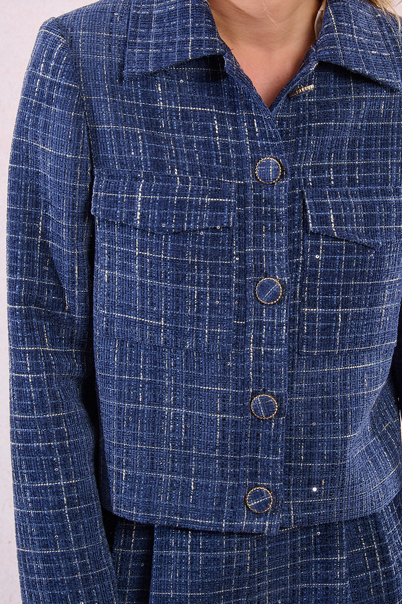 Molly Bracken Denim Blue Tweed Jacket-Jackets-Molly Bracken-Deja Nu Boutique, Women's Fashion Boutique in Lampasas, Texas