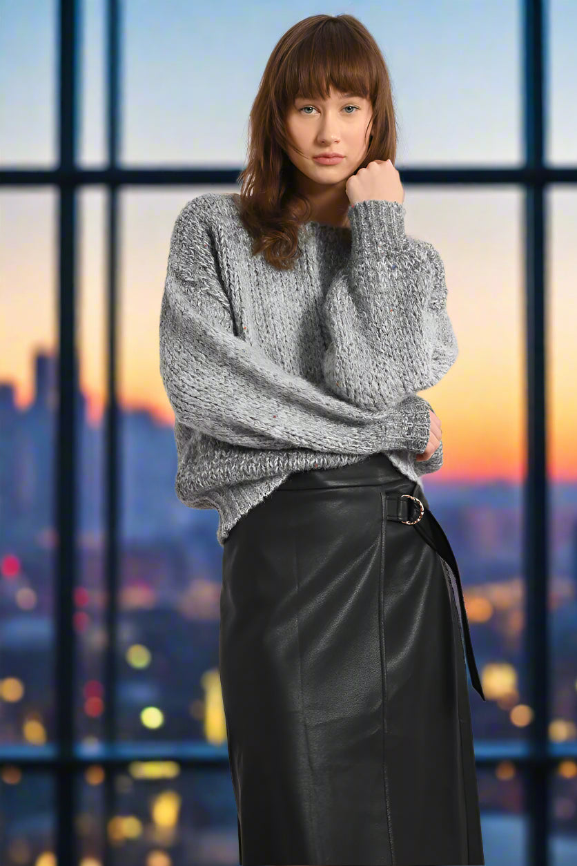 Molly Bracken Faux Leather Midi Skirt with Gold Belt Detail-Bottoms-Molly Bracken-Deja Nu Boutique, Women's Fashion Boutique in Lampasas, Texas