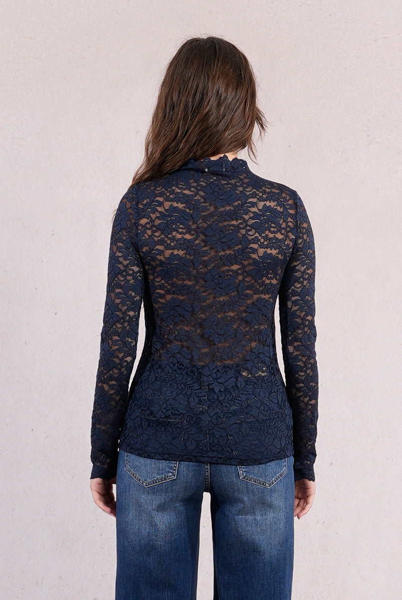 Molly Bracken Mock Neck Sheer Lace Top In Black, Cream, Navy and Pink-Lace Top-Molly Bracken-Deja Nu Boutique, Women's Fashion Boutique in Lampasas, Texas