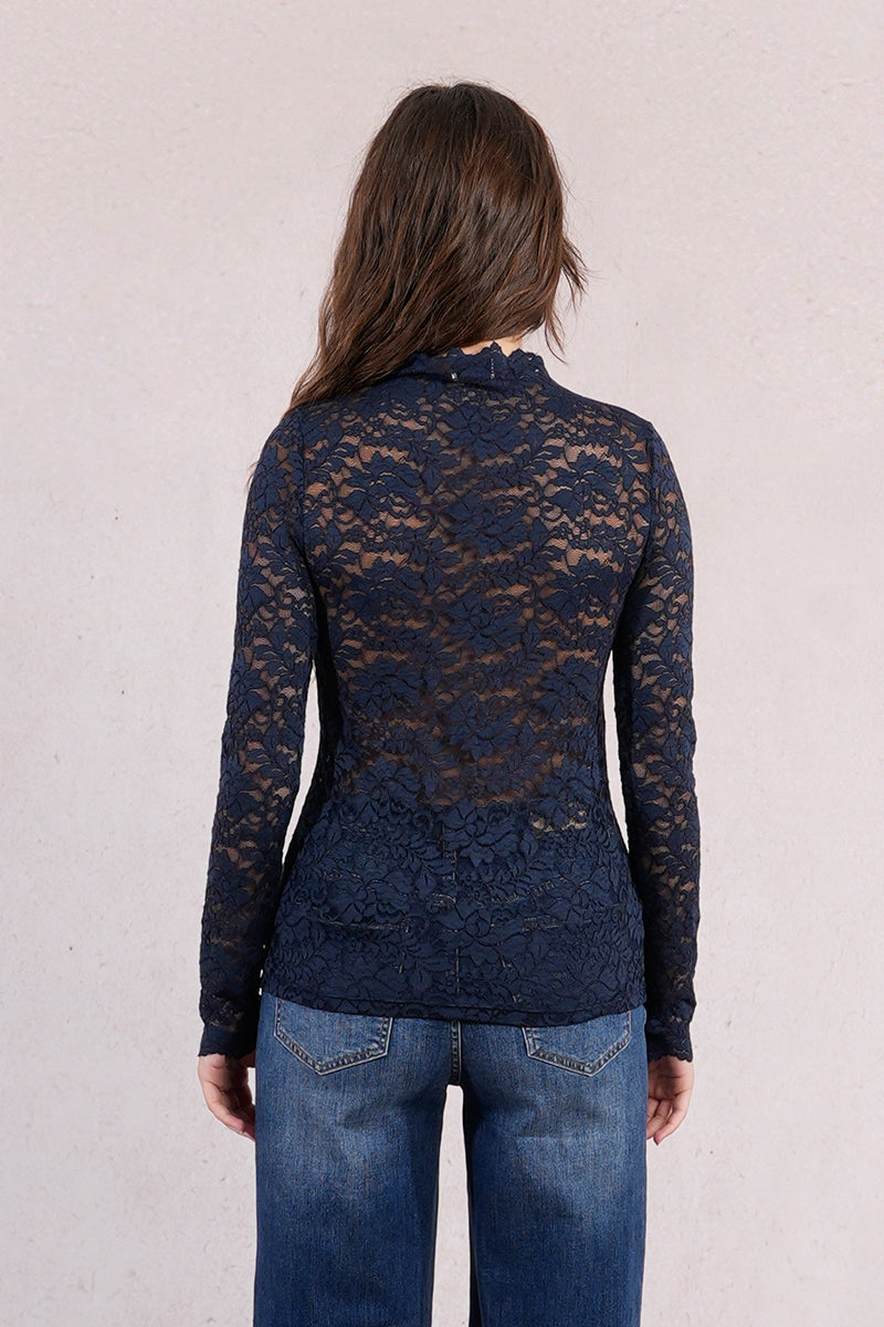 Molly Bracken Mock Neck Sheer Lace Top In Black, Cream, Navy and Pink-Lace Top-Molly Bracken-Deja Nu Boutique, Women's Fashion Boutique in Lampasas, Texas